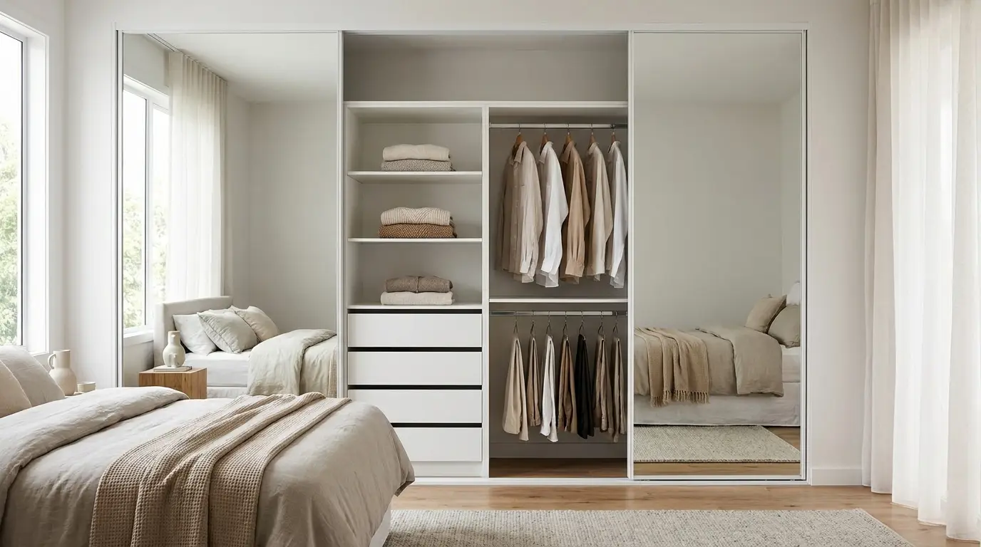 Custom built-in wardrobe with mirror sliding doors, Sydney