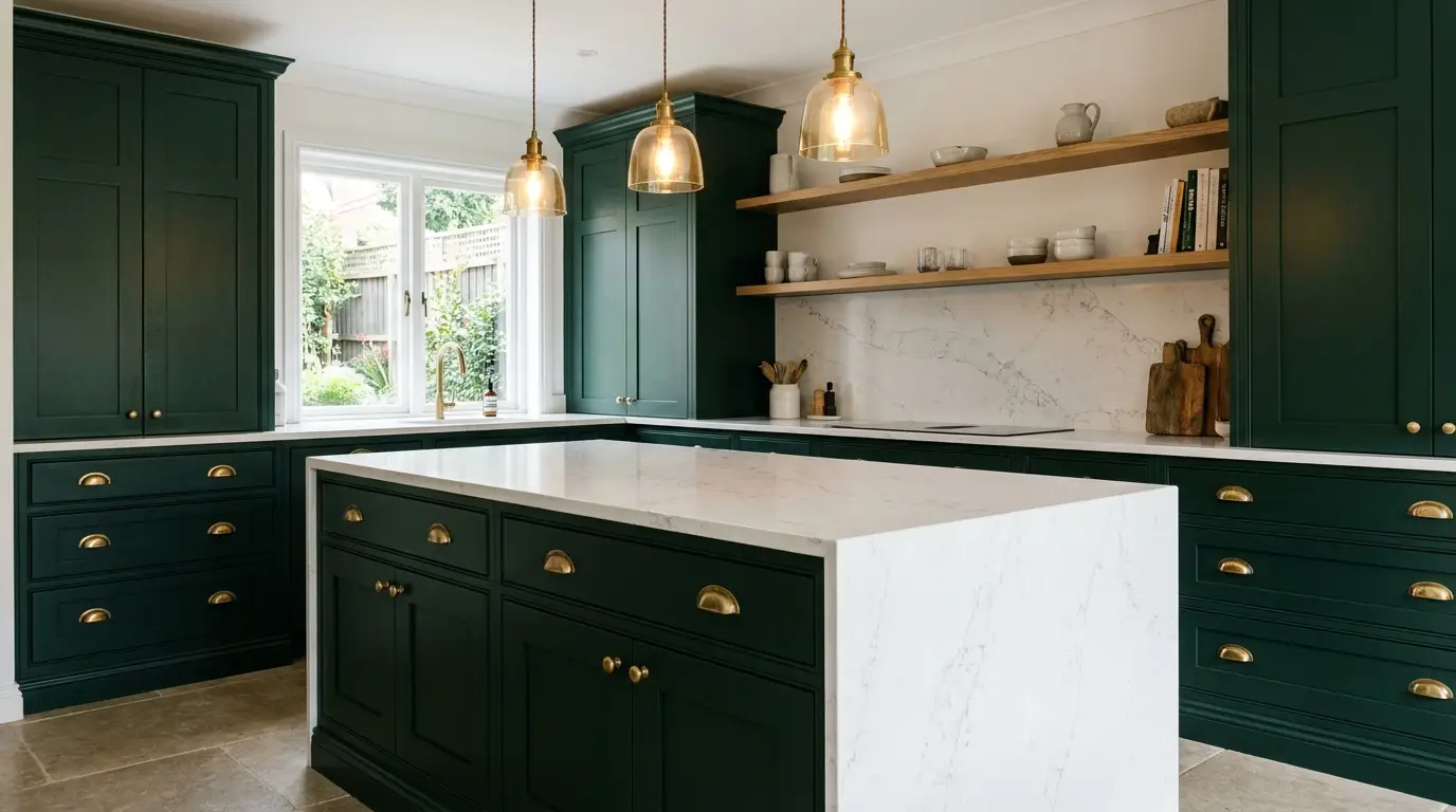 Premium green shaker kitchen cabinetry
