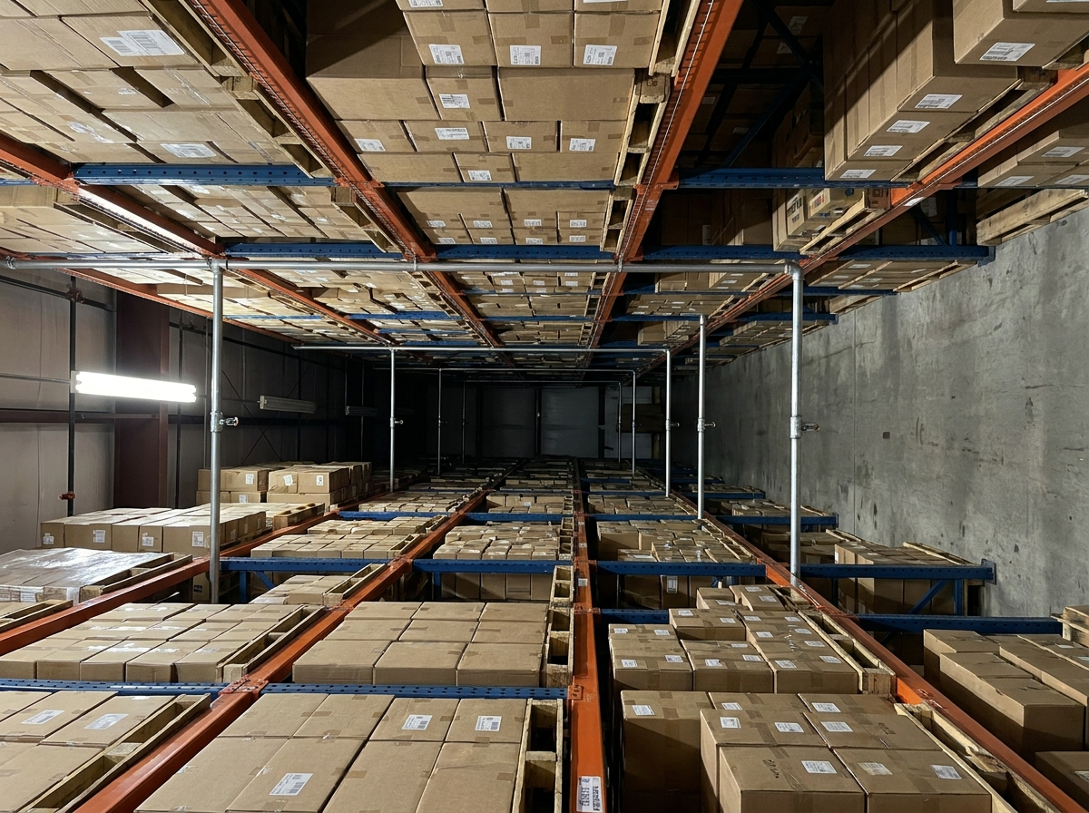 Flue space between two rows of palletized goods