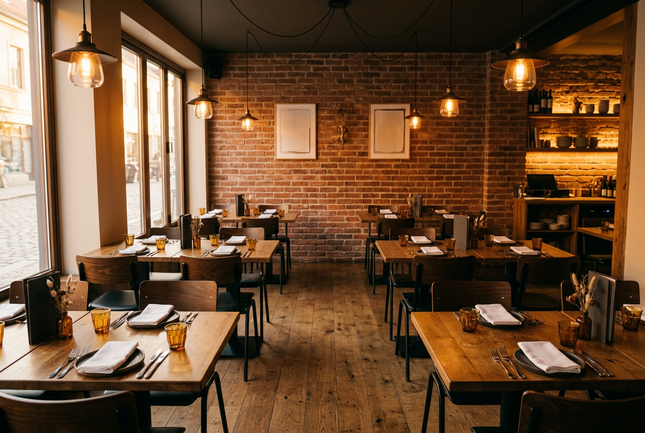Finished restaurant dining room before opening