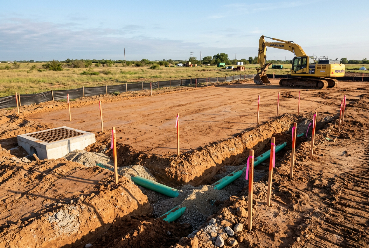 Site work and underground utilities on a commercial pad