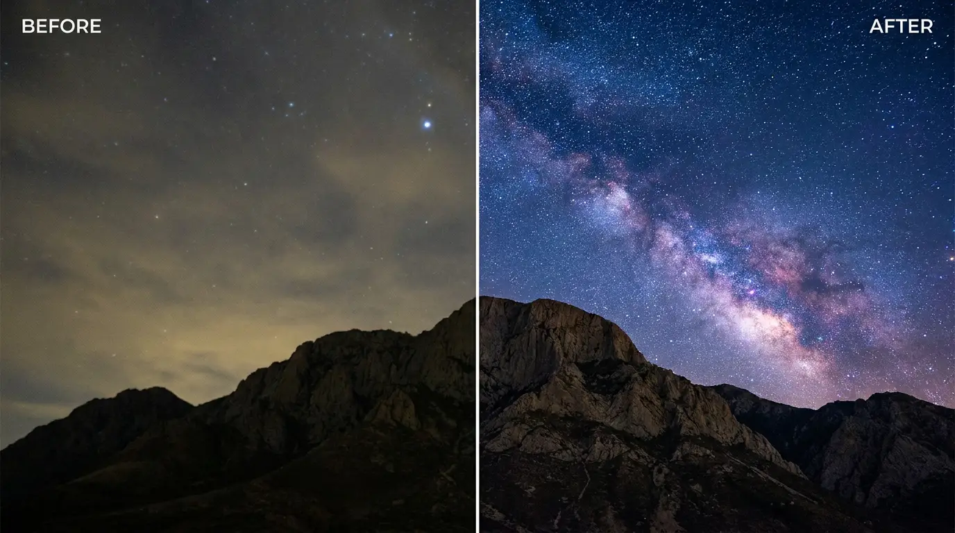Before and after — Milky Way landscape