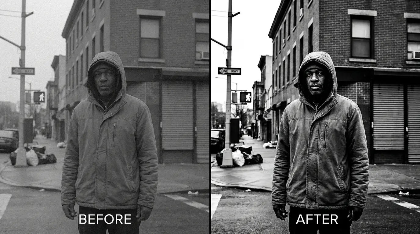 Before and after — black and white photography