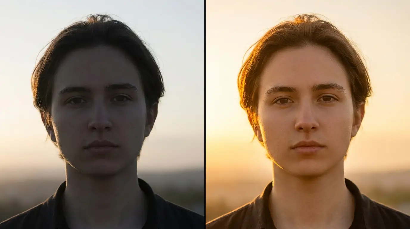 Before and after: backlit portrait with the technique learned