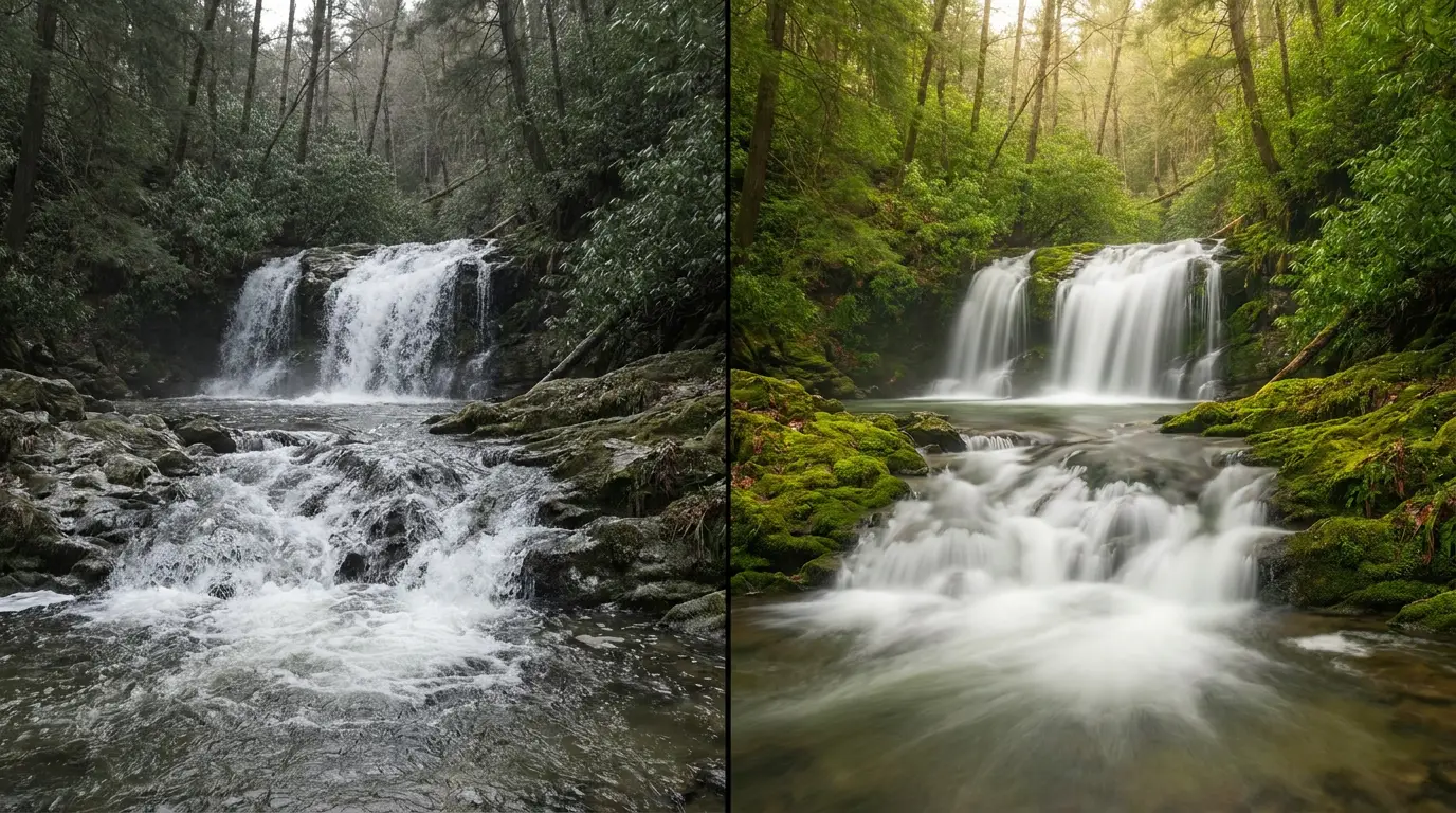 Before and after: long-exposure waterfall with the technique learned