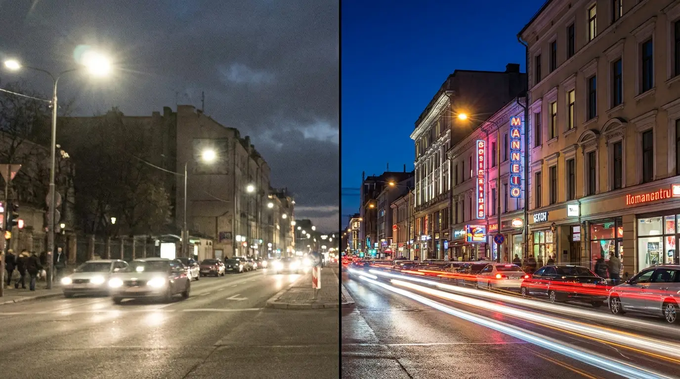 Before and after: the city at night with the technique learned