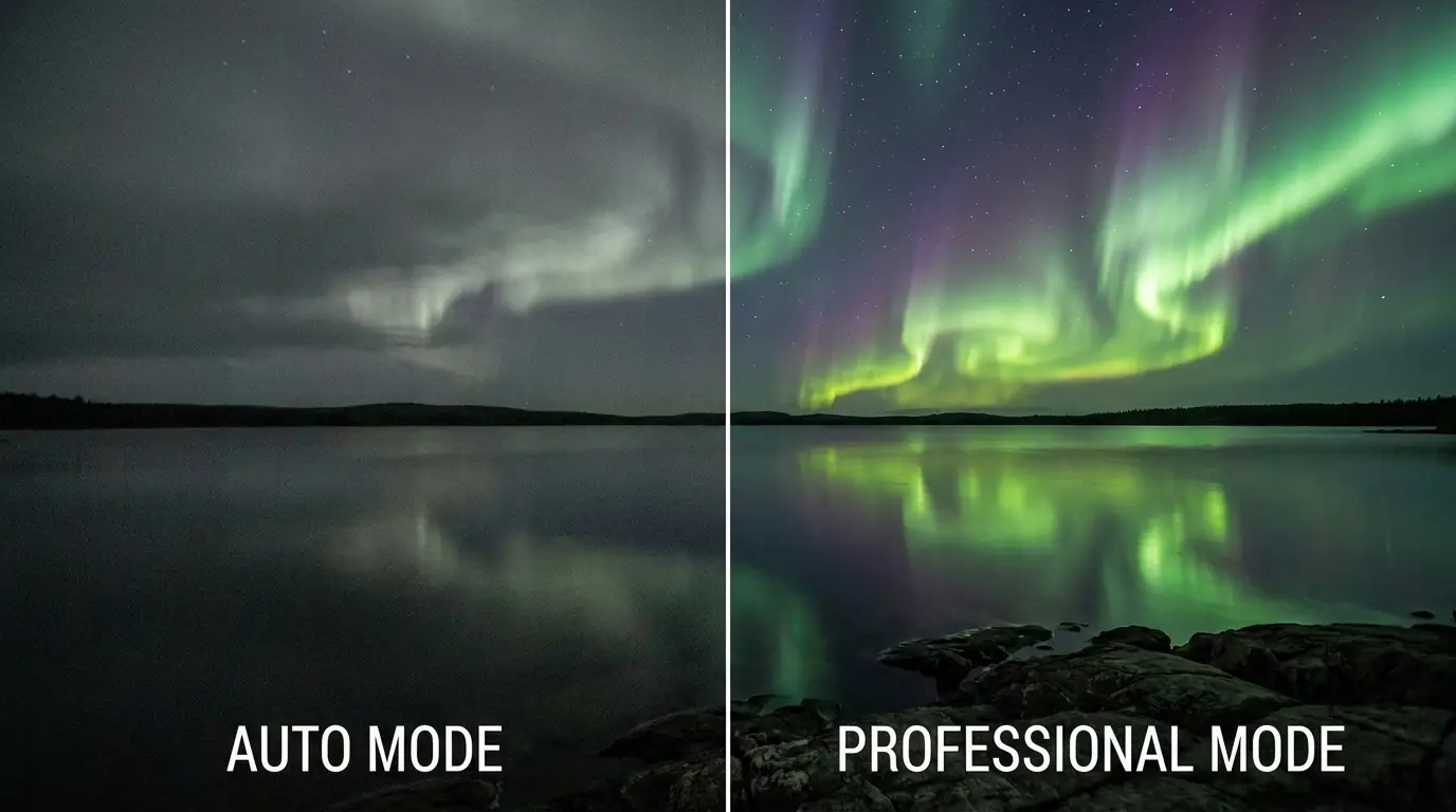 Before and after: northern lights with the technique learned