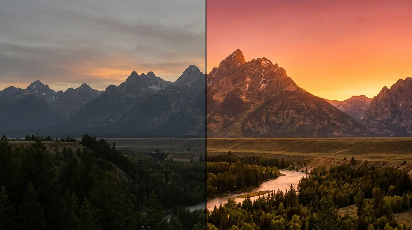 Before and after: sunset landscape with the technique learned