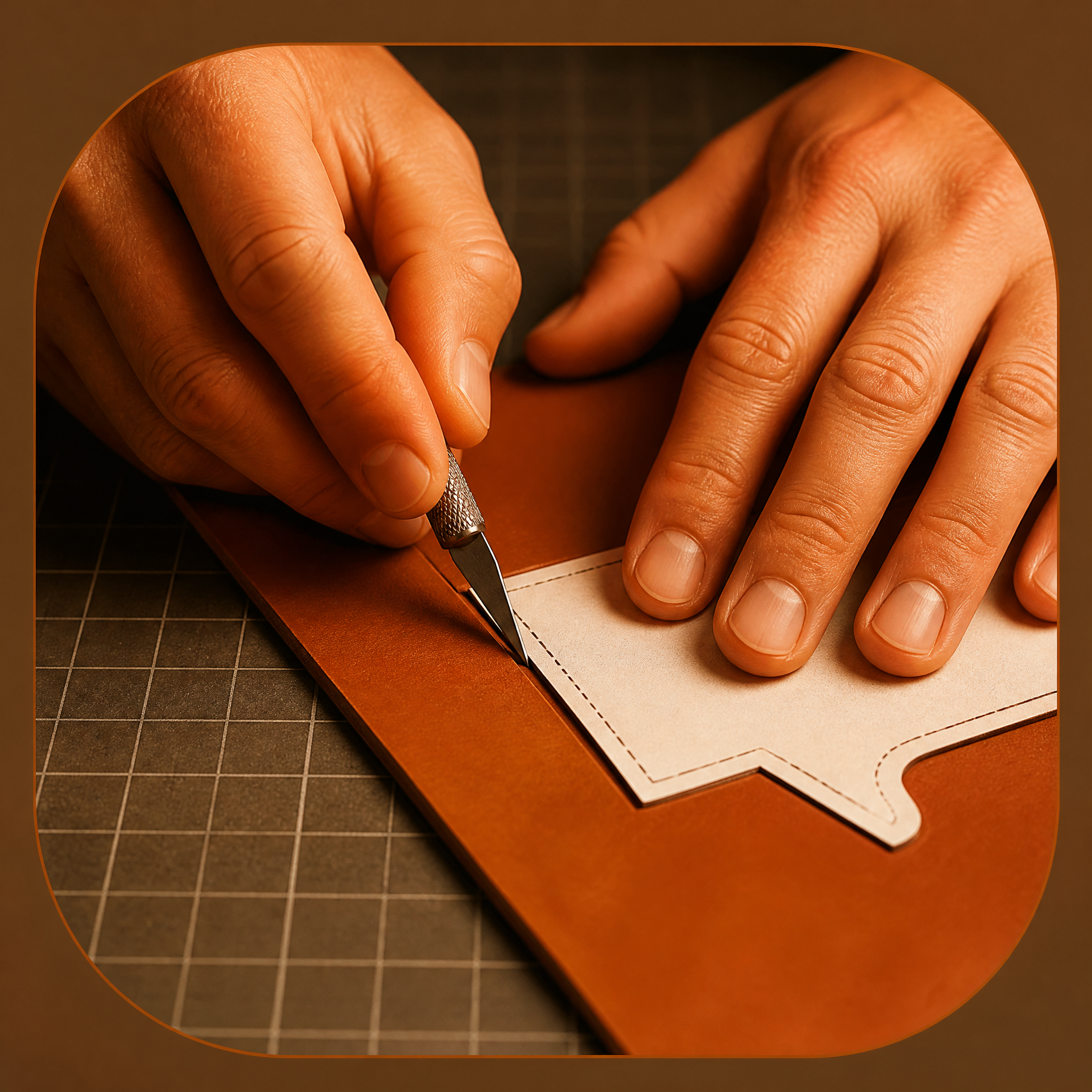Crafter confidently cutting a leather pattern