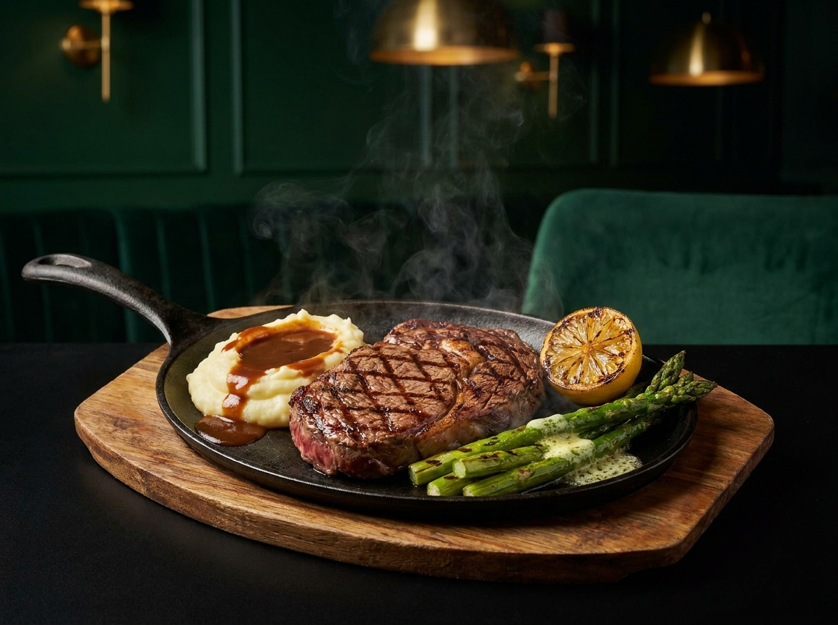 Rib eye al sartén de hierro