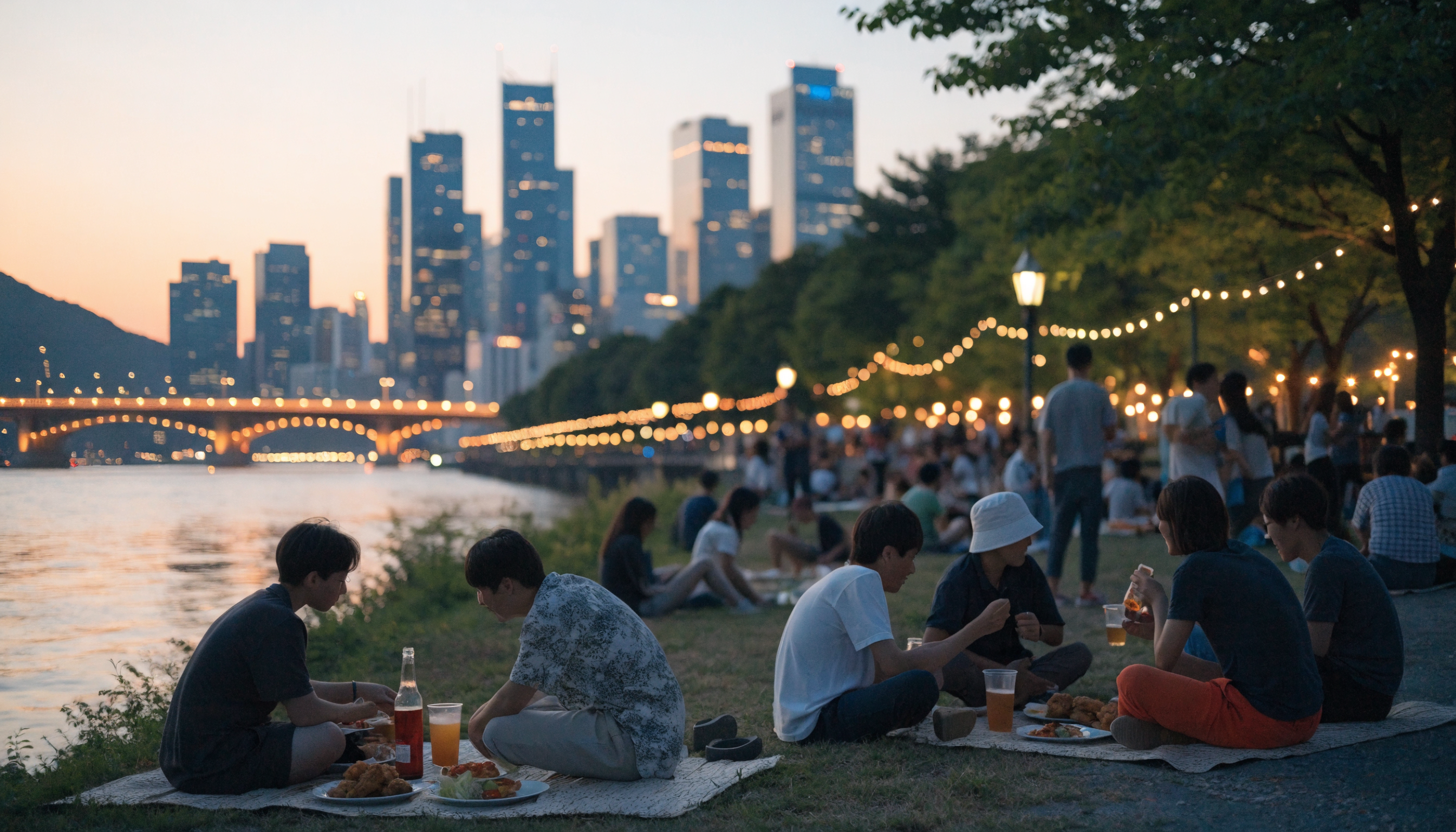 Seoul summer travel guide — a Han River park picnic on a warm summer evening