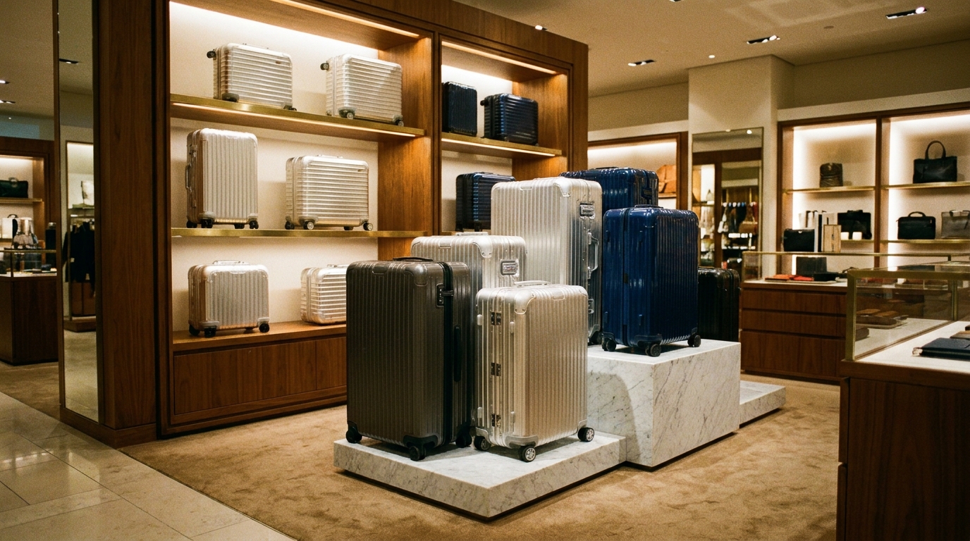 Premium suitcase Seoul department store display with hard-shell luggage