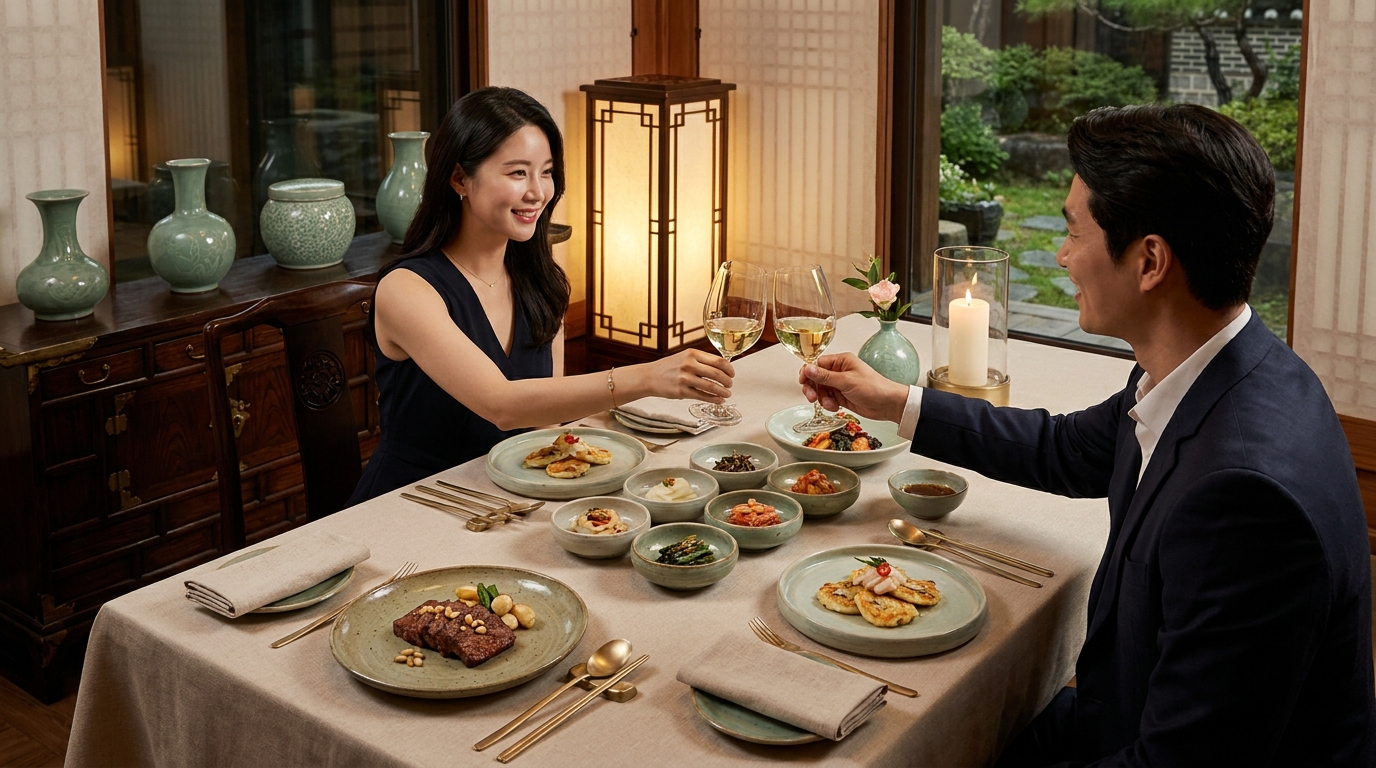 Diners enjoying a meal booked through a Korea restaurant reservation service