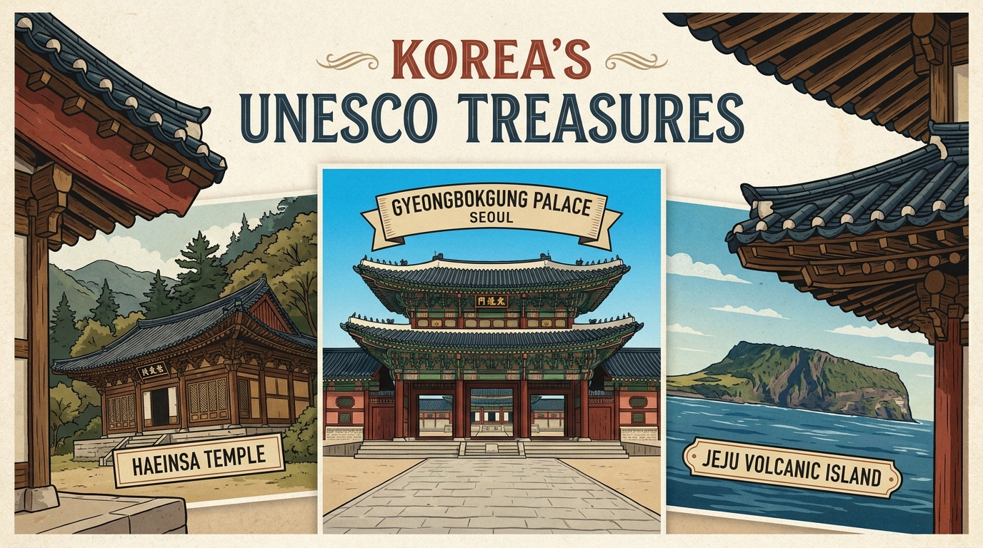 UNESCO World Heritage sites of Korea including Gyeongbokgung Palace and traditional architecture