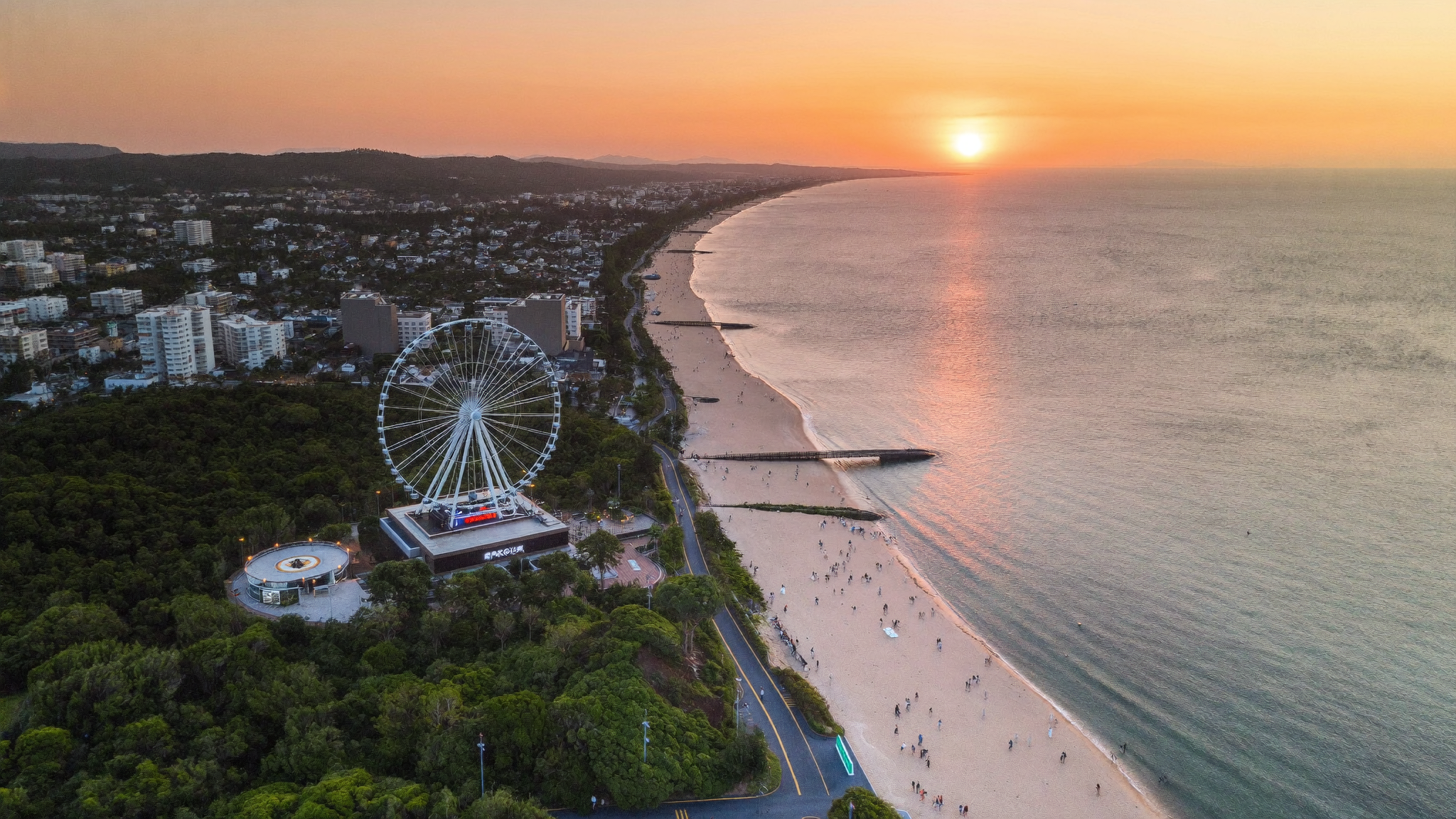 Sokcho travel guide – Sokcho Eye ferris wheel East Sea coastline sunset aerial view