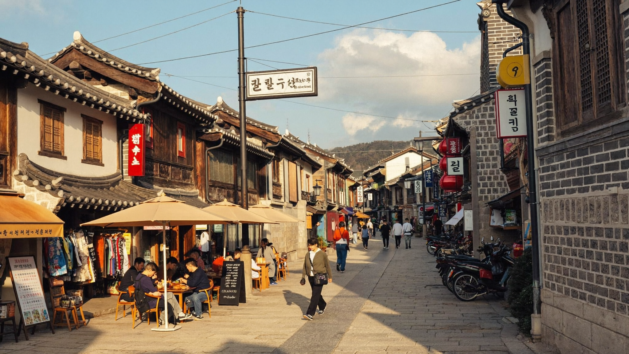 庆州皇理在道(黄理坪山)的时尚和淡和中并存的美好街景
