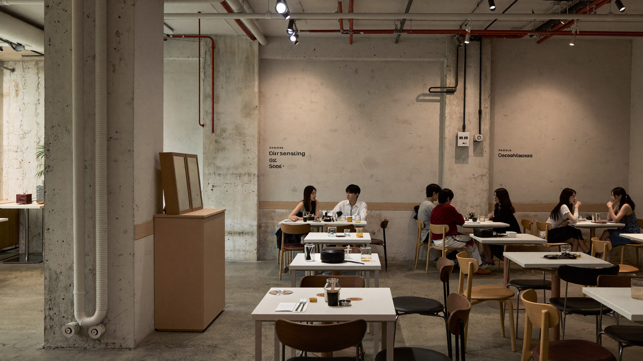 Trendy renovated warehouse cafe interior in Seongsu-dong Seoul fashion district