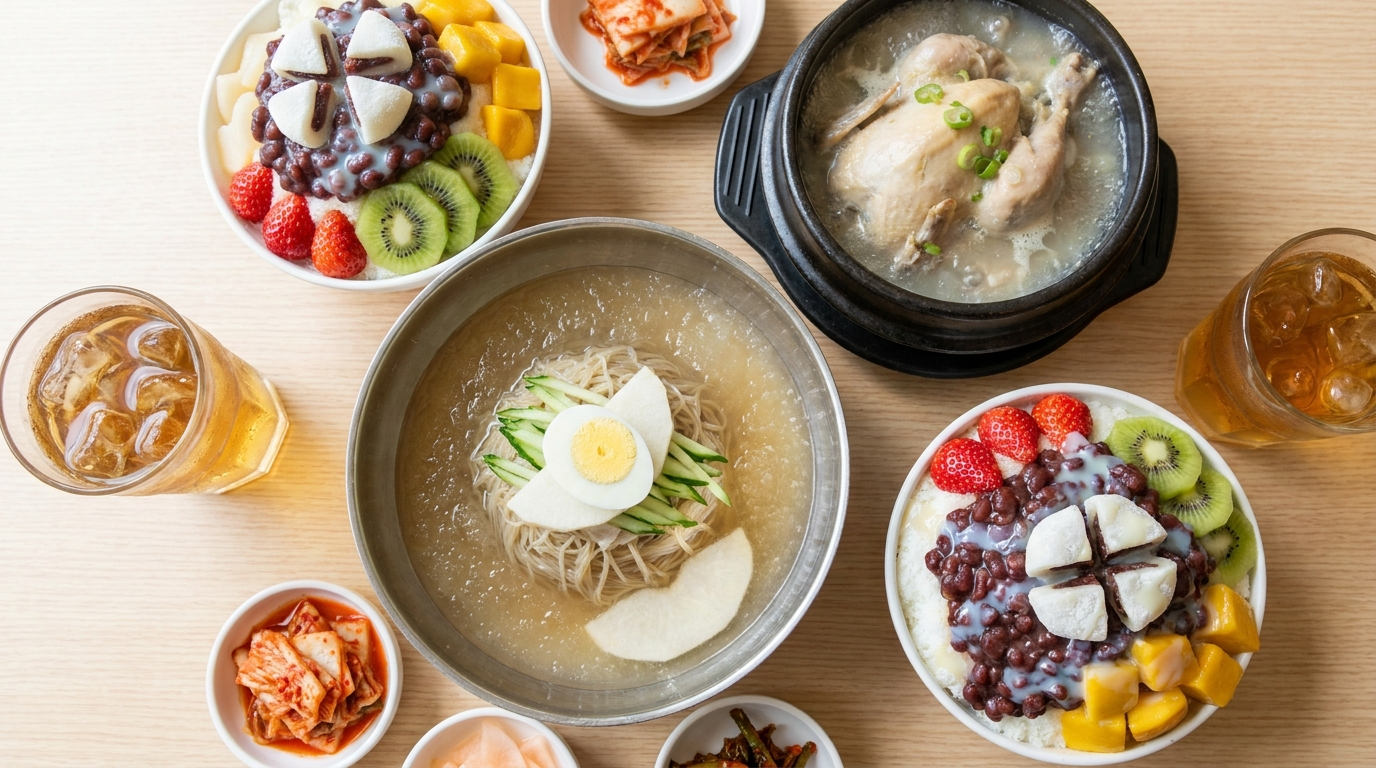 Korean summer food to beat the heat: naengmyeon, patbingsu, and samgyetang
