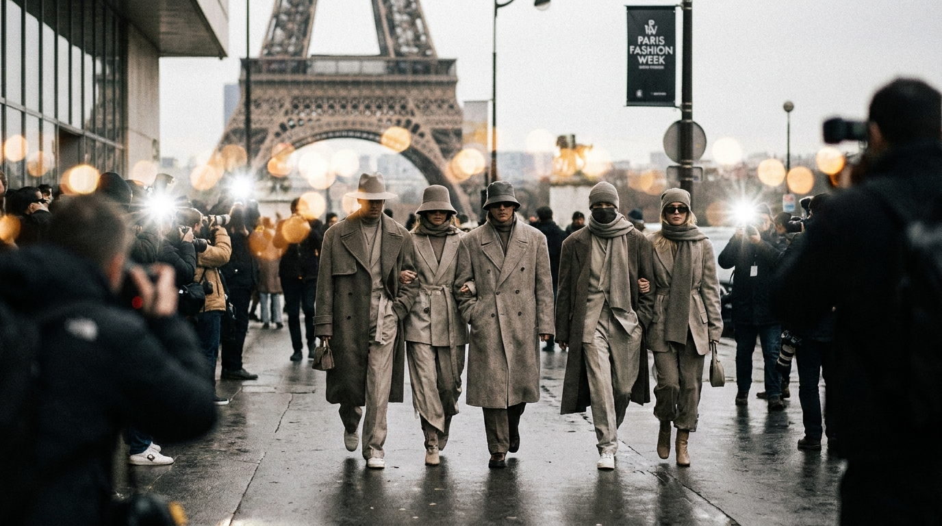 Paris fashion week street style scene evoking K-pop dating rumor viral video aesthetic