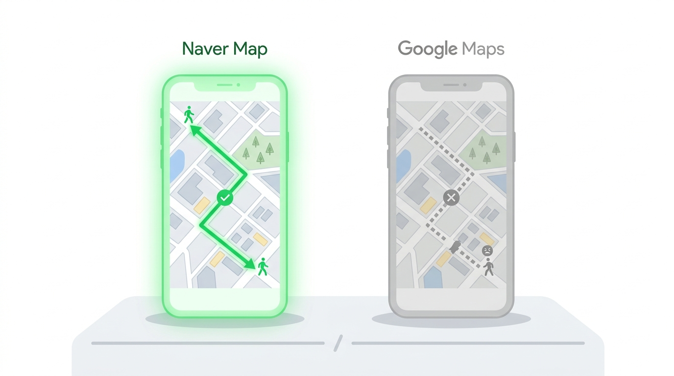 Naver Map vs Google Maps comparison, two of the top Korea travel apps