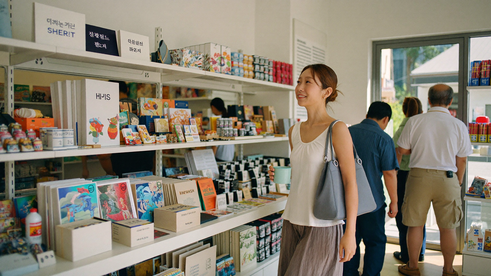 Tourists shopping for National Museum of Korea goods - MU:DS museum shop in Seoul with heritage souvenirs