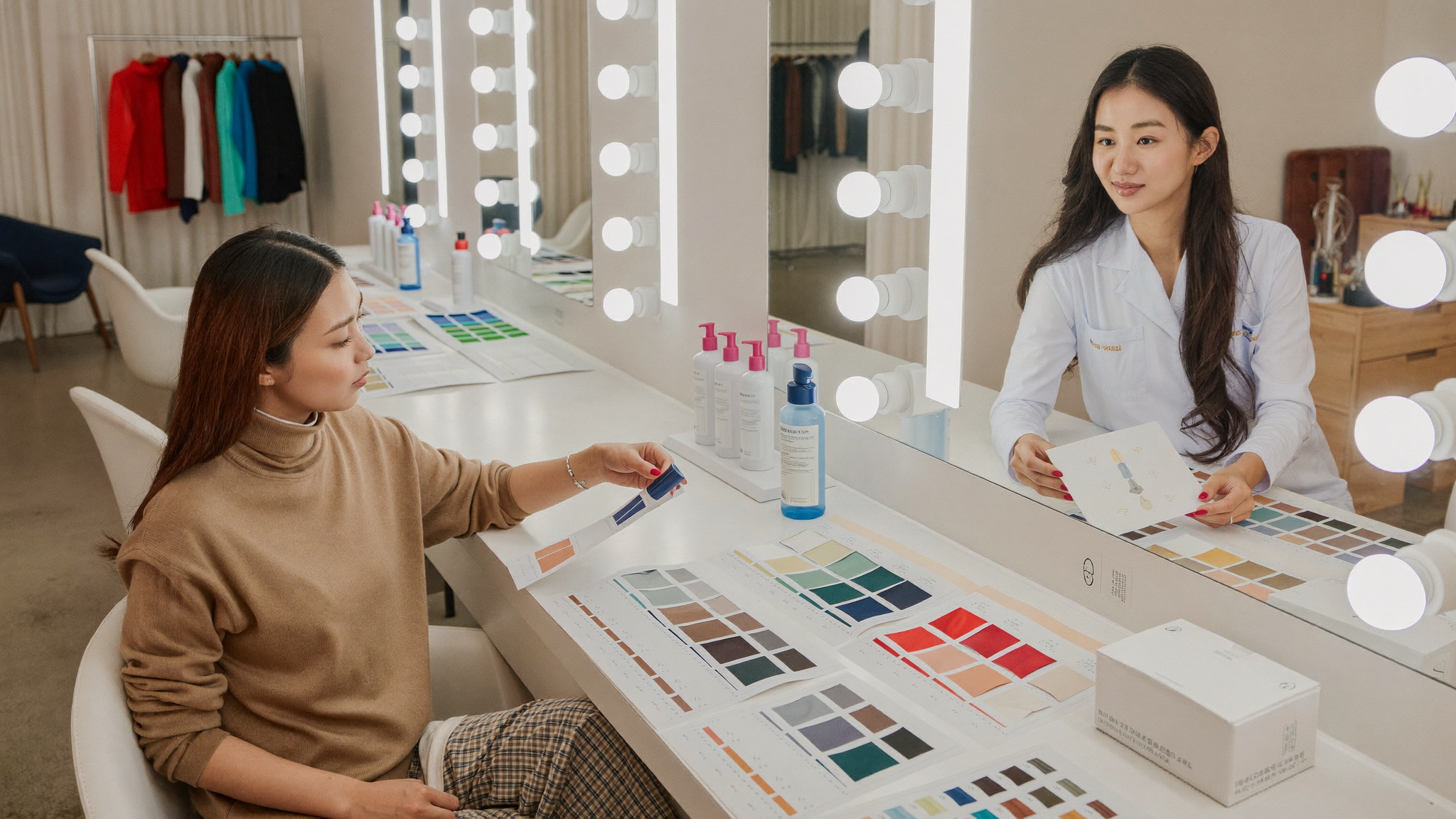 Foreign tourist getting personal color analysis in Seoul during the K-beauty tourism boom