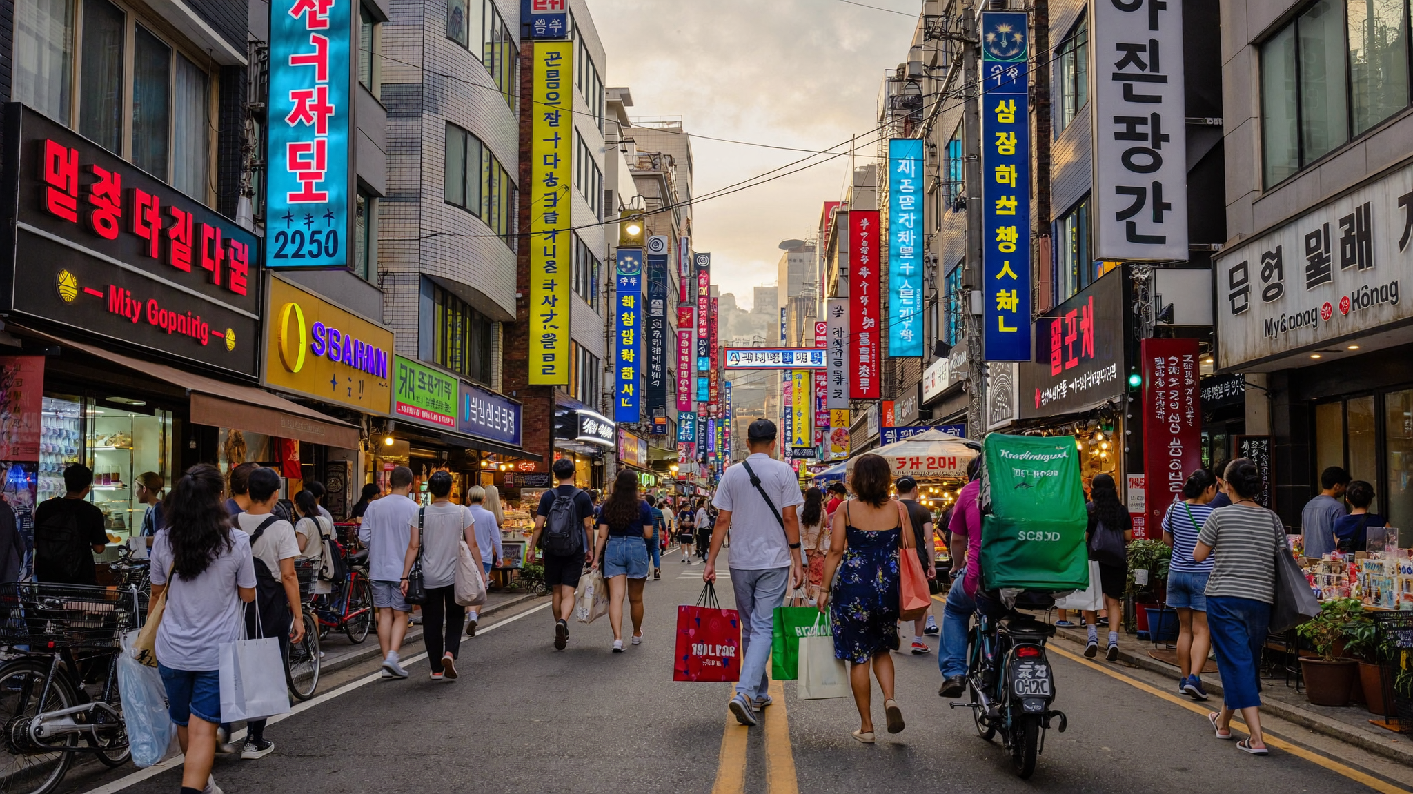 Korea tourism boom: international tourists shopping in Myeongdong, Seoul