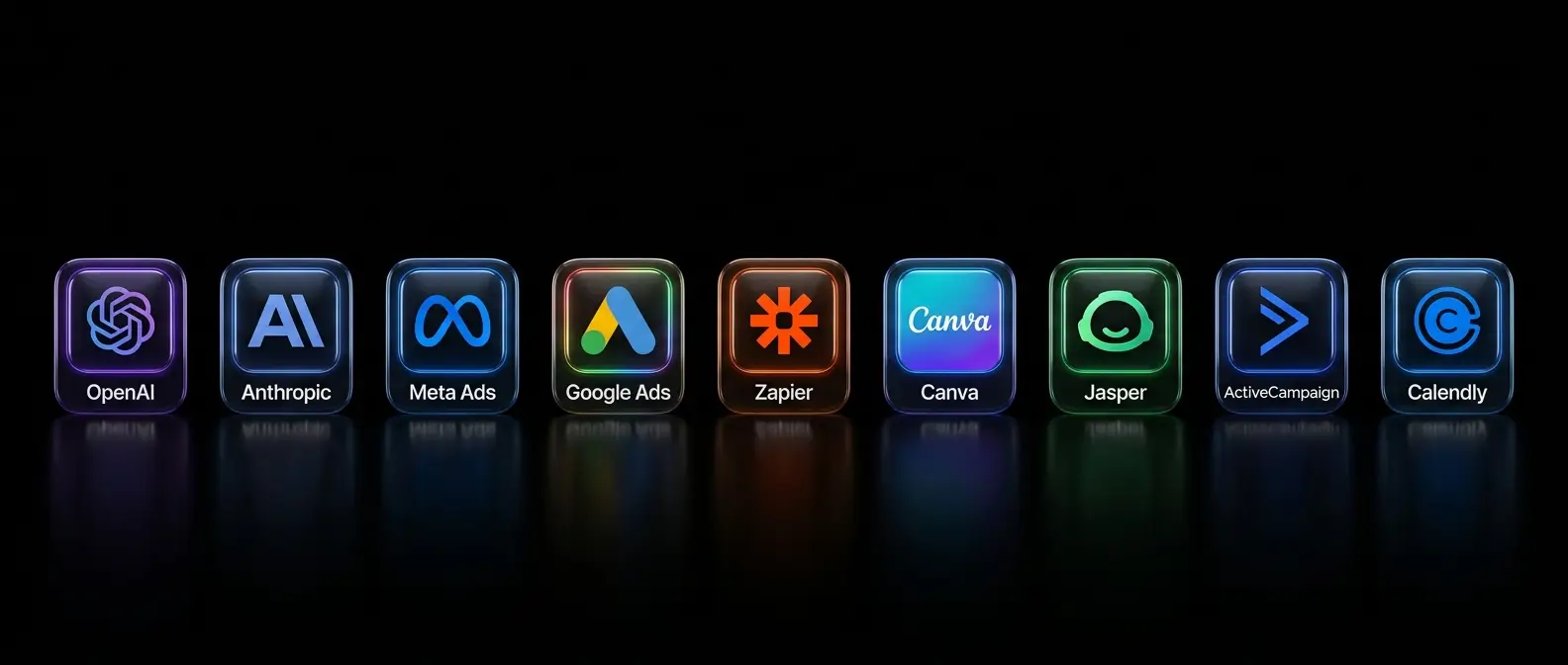Our technology partners: OpenAI, Anthropic, Meta Ads, Google Ads, Zapier, Canva, Jasper, ActiveCampaign, Calendly