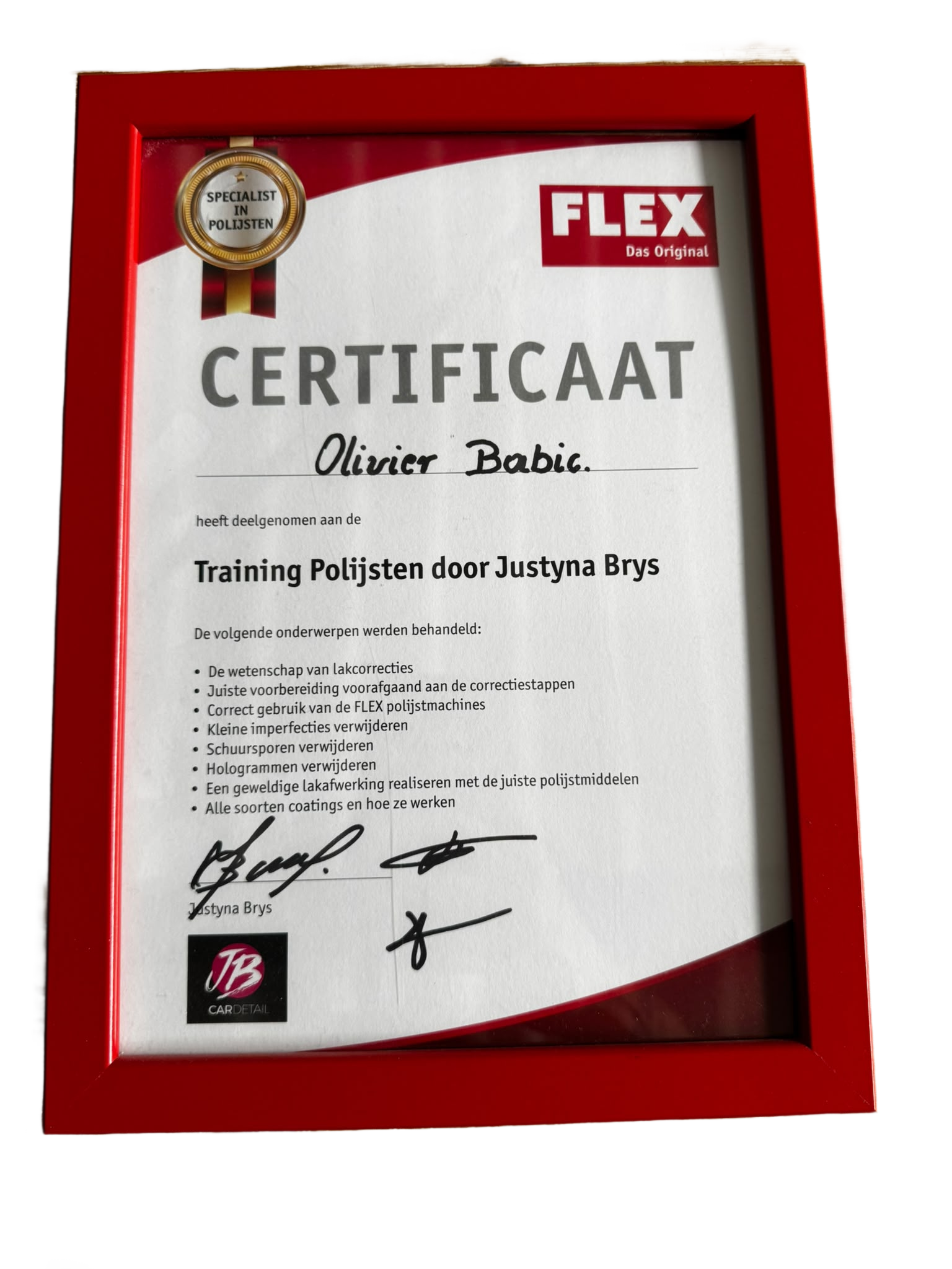 Certificat FLEX — Spécialiste en polissage