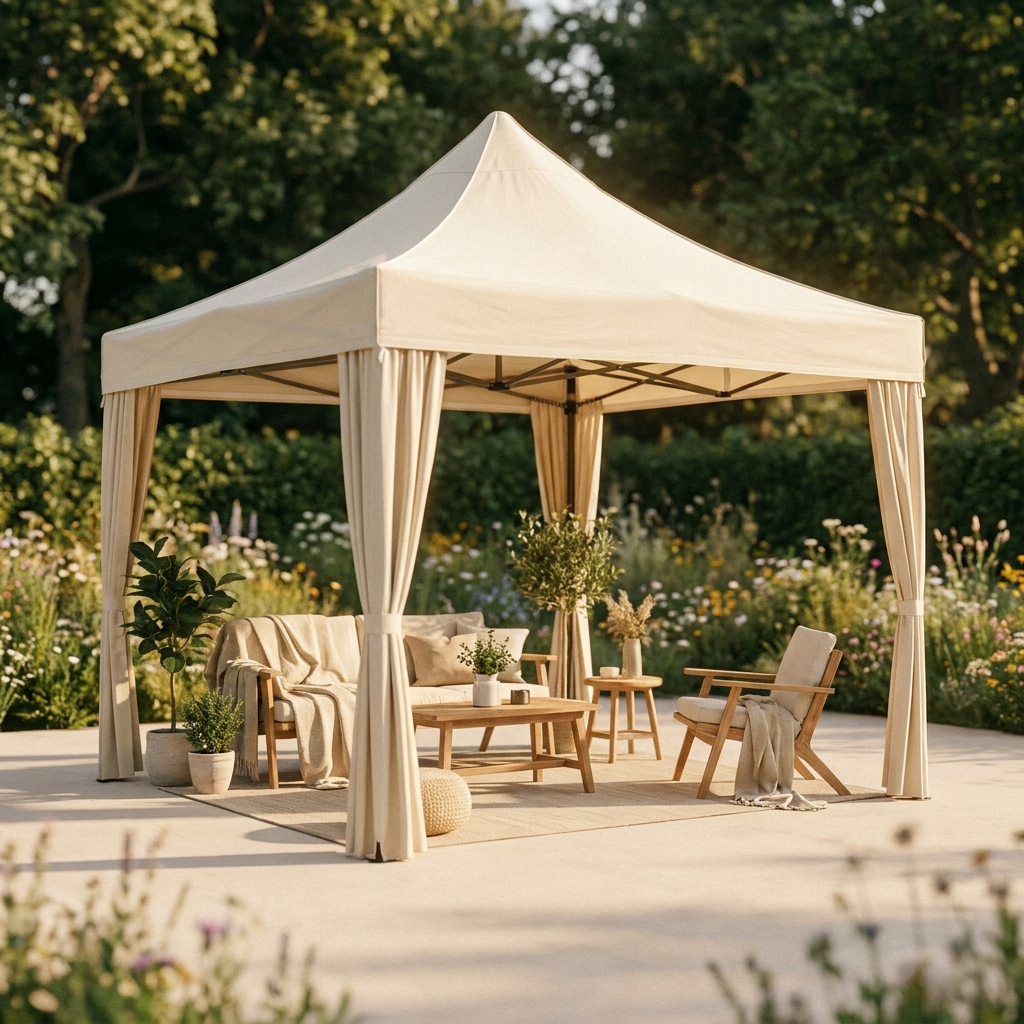 Garten-Pavillon 3x3 m mit cremeweißem Dach und Metallgestell