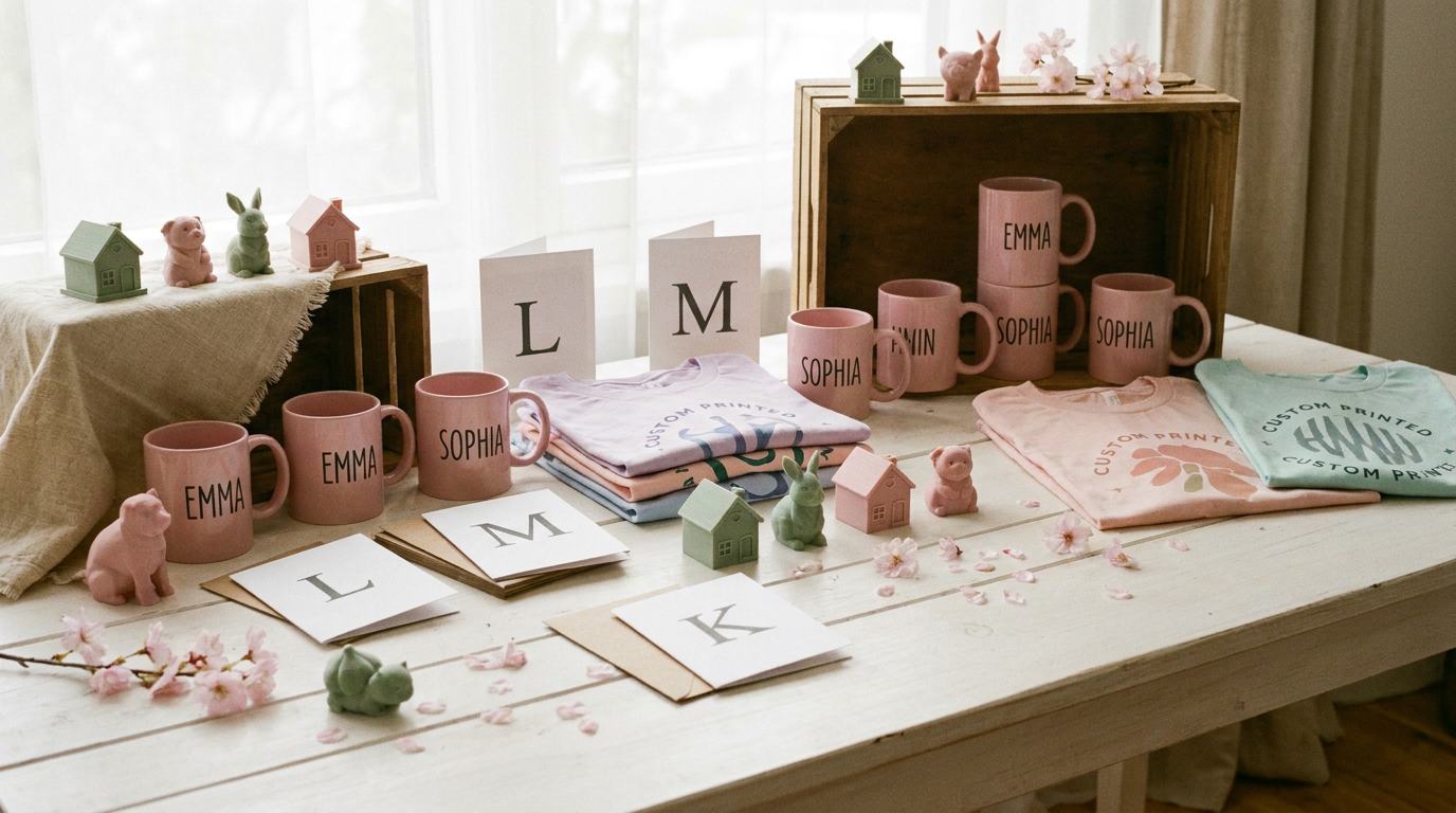 Past custom commissions — personalized mugs, shirts, cards and 3D keepsakes