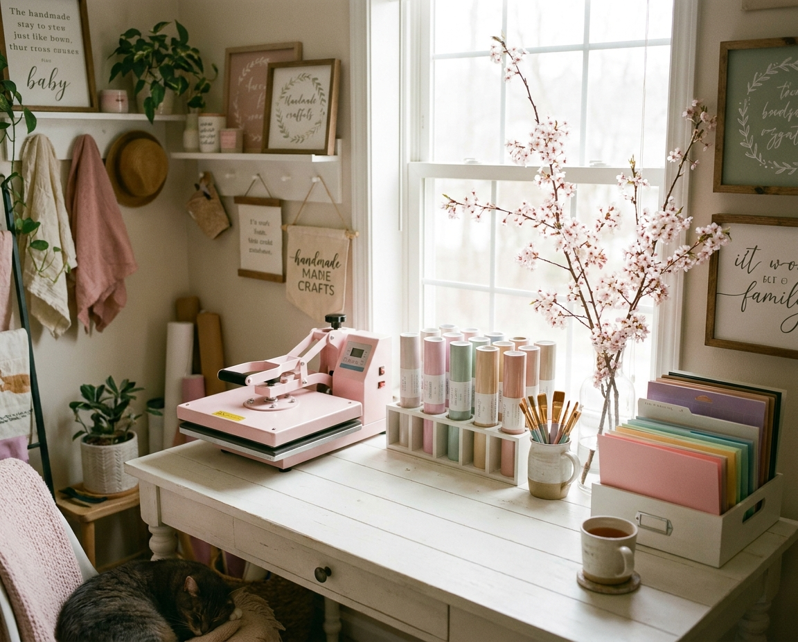 The Pink Petal Cafe craft workspace