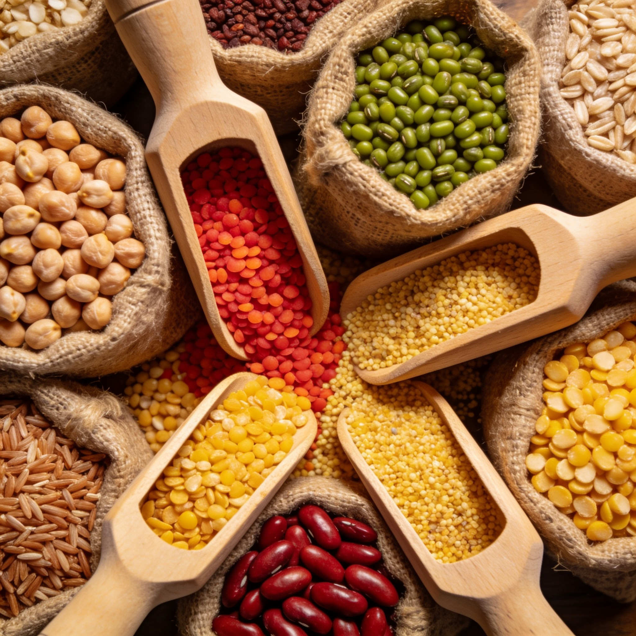 Grains, lentils and pulses