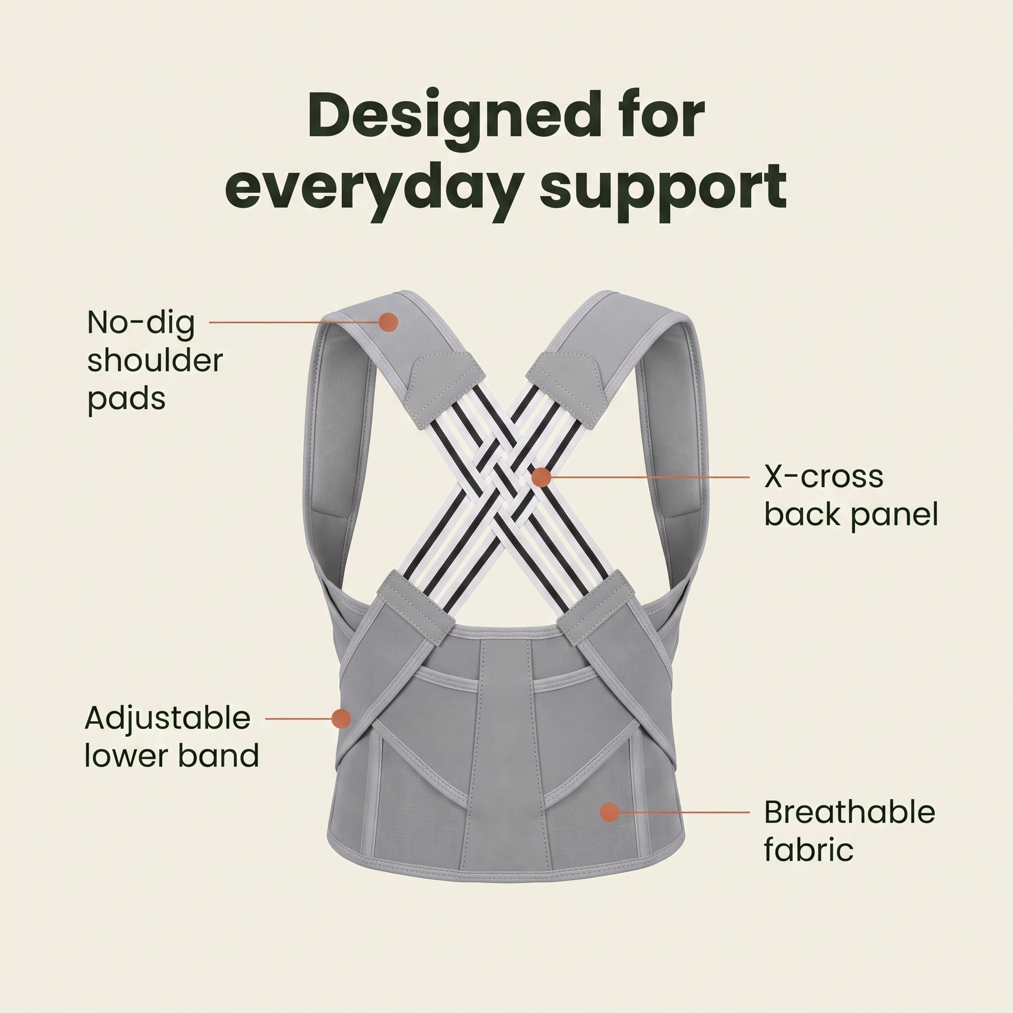 Designed for everyday support — Grey posture corrector features