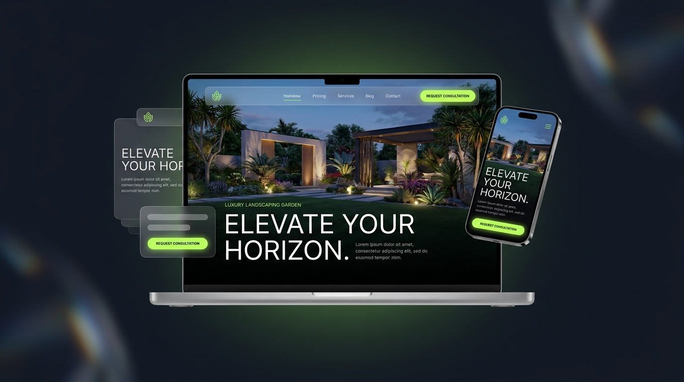 Stunning modern website with a 3D hero section shown on laptop and phone — the caliber of site WebTech builds