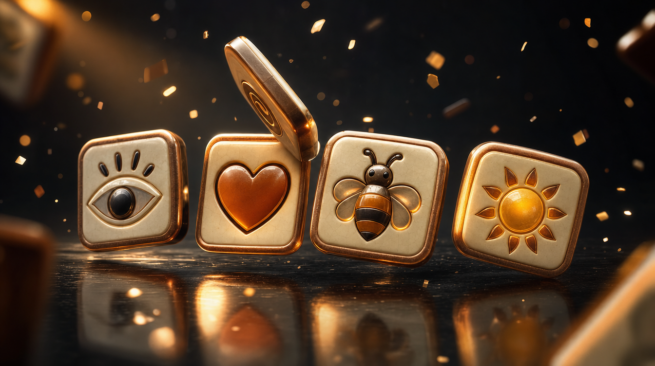 Rebus Buddy — glossy 3D rebus puzzle tiles with amber pictograms