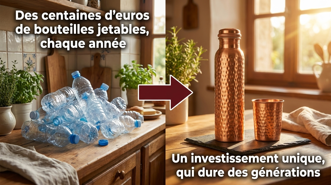 Des centaines d'euros de bouteilles jetables chaque année contre un investissement unique en cuivre pur