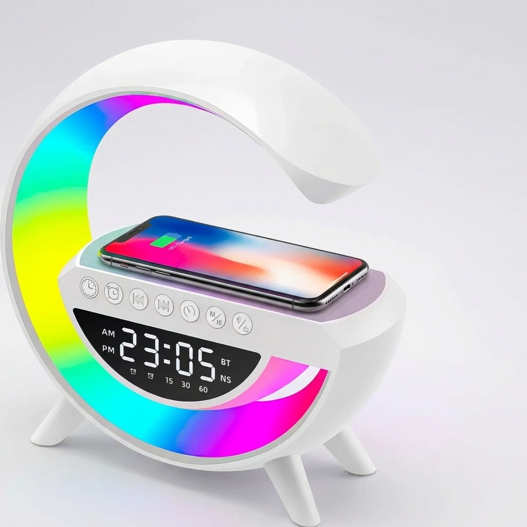 Годинник-нічник Bluetooth-колонка 3в1 з бездротовою зарядкою RGB