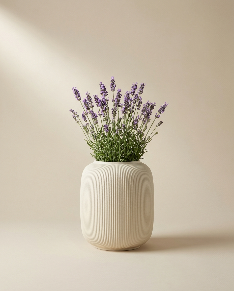 Finely ribbed barrel vases