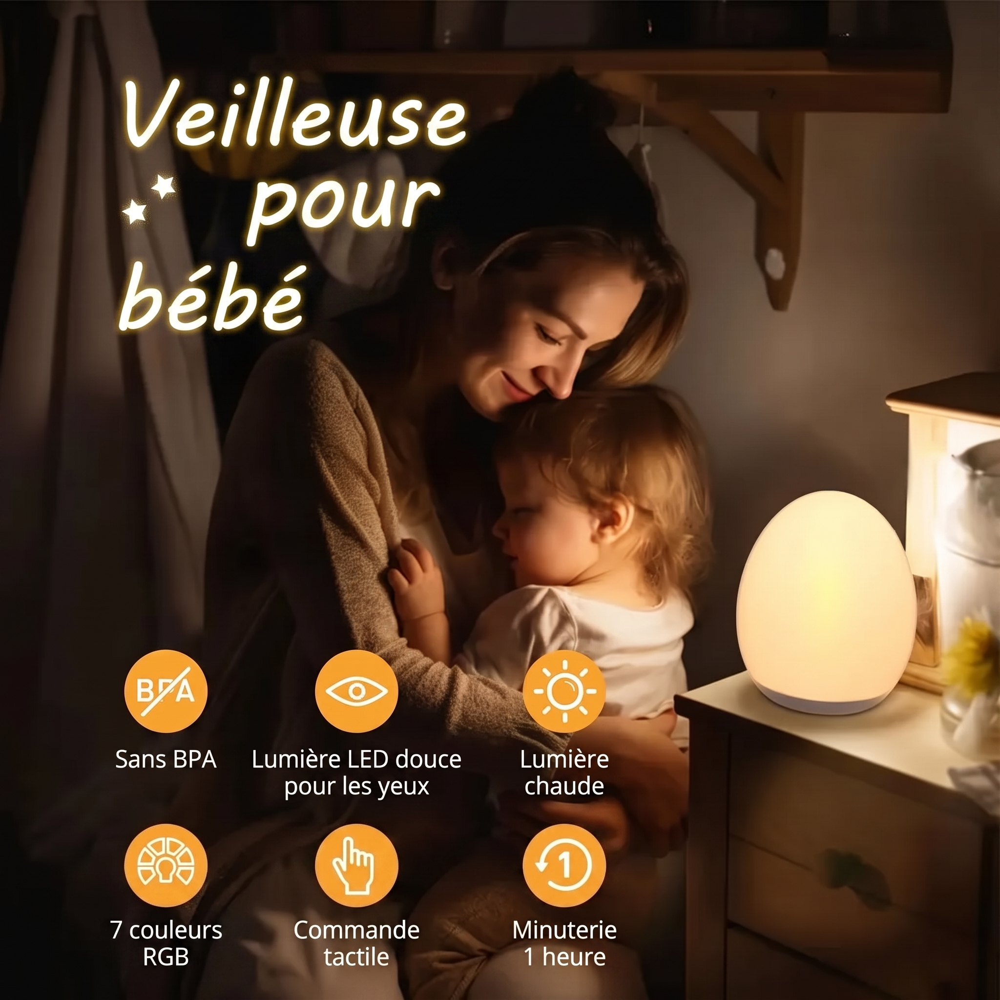 Veilleuse pour bébé Câline : sans BPA, tactile, minuterie
