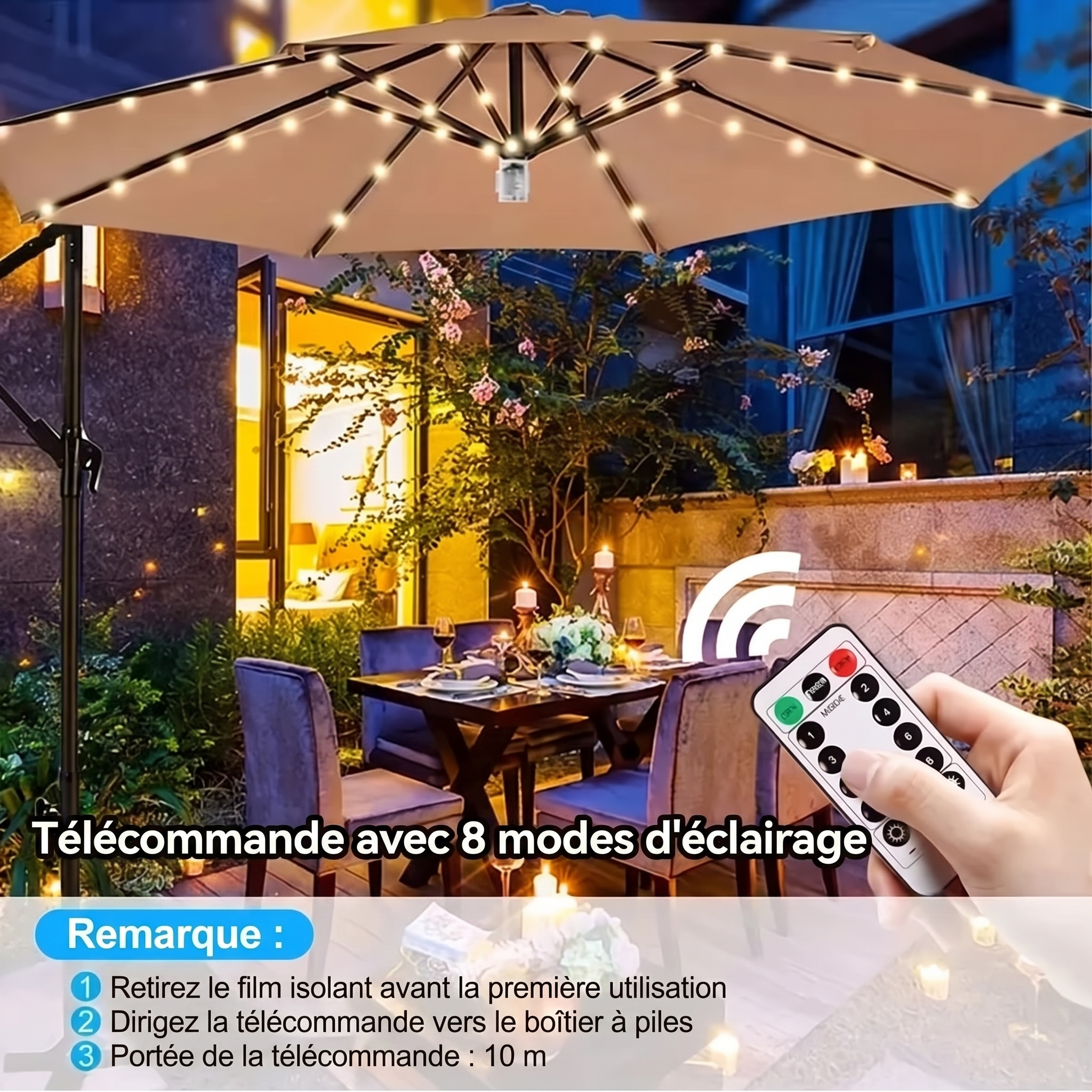 Télécommande avec 8 modes d'éclairage