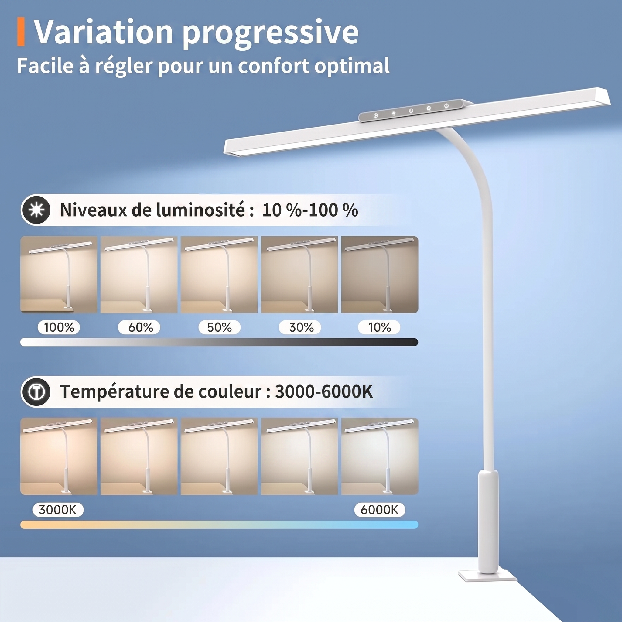 Variation progressive et température de couleur réglables
