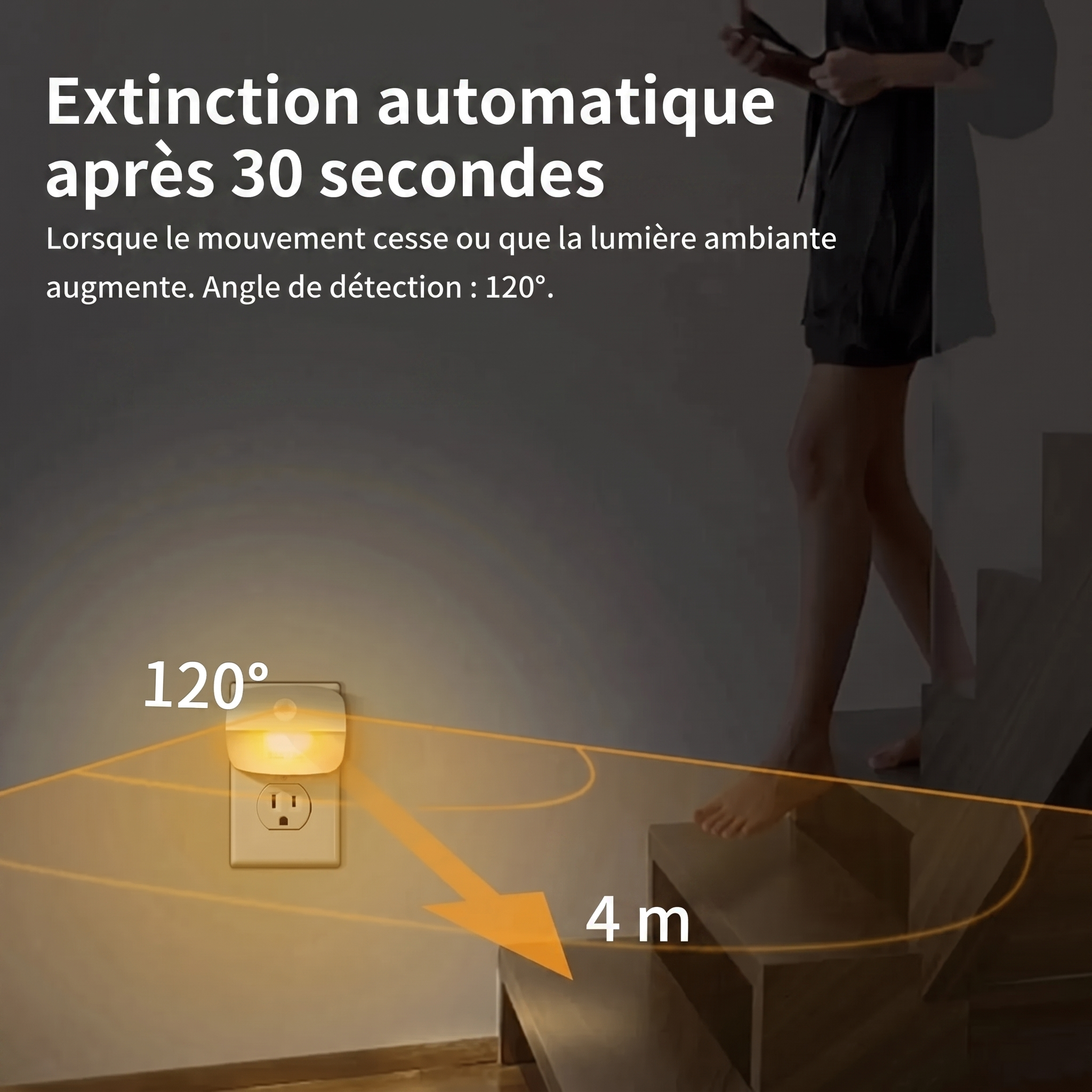 Extinction automatique après 30 secondes, détection à 120°
