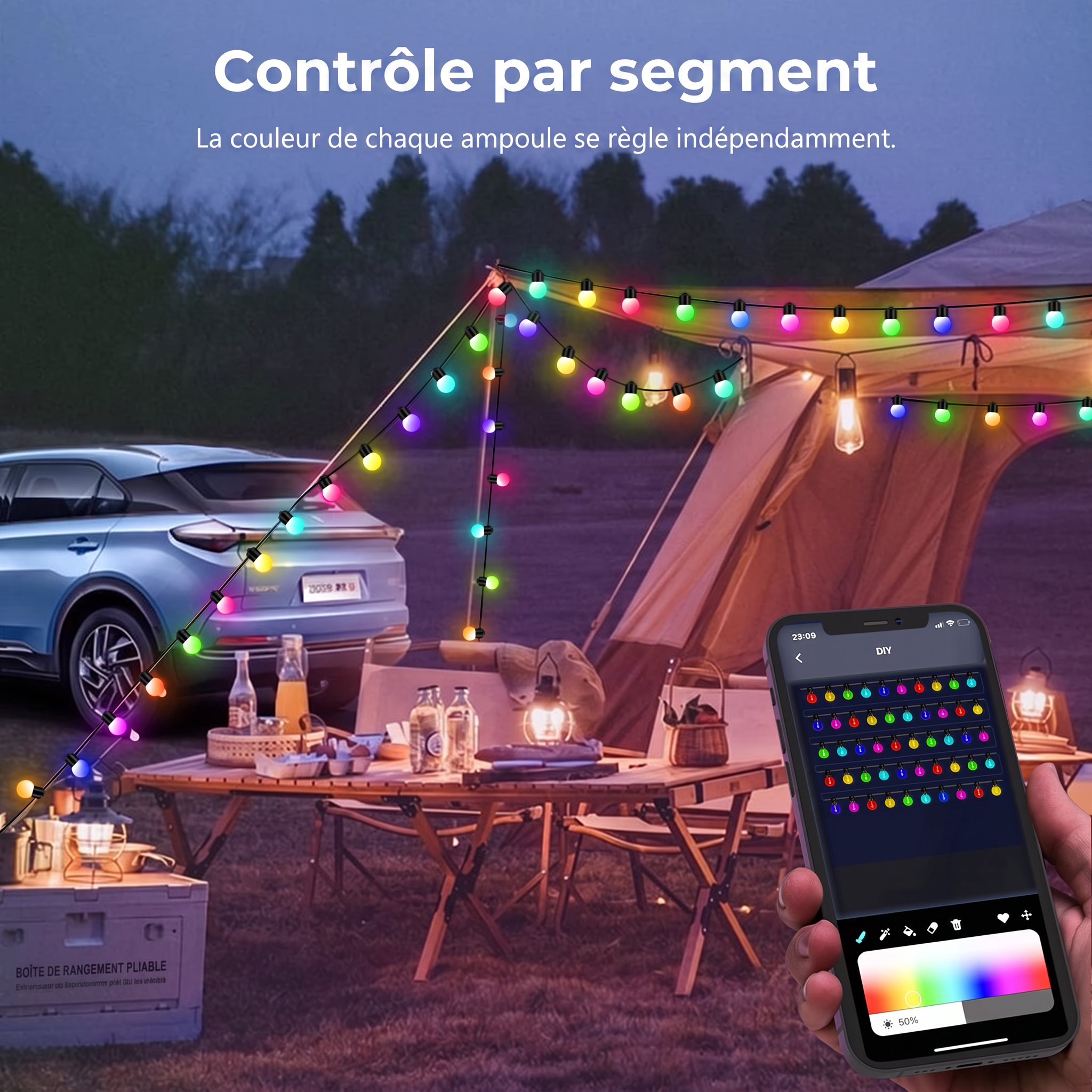 Contrôle indépendant de chaque ampoule (RGBIC)