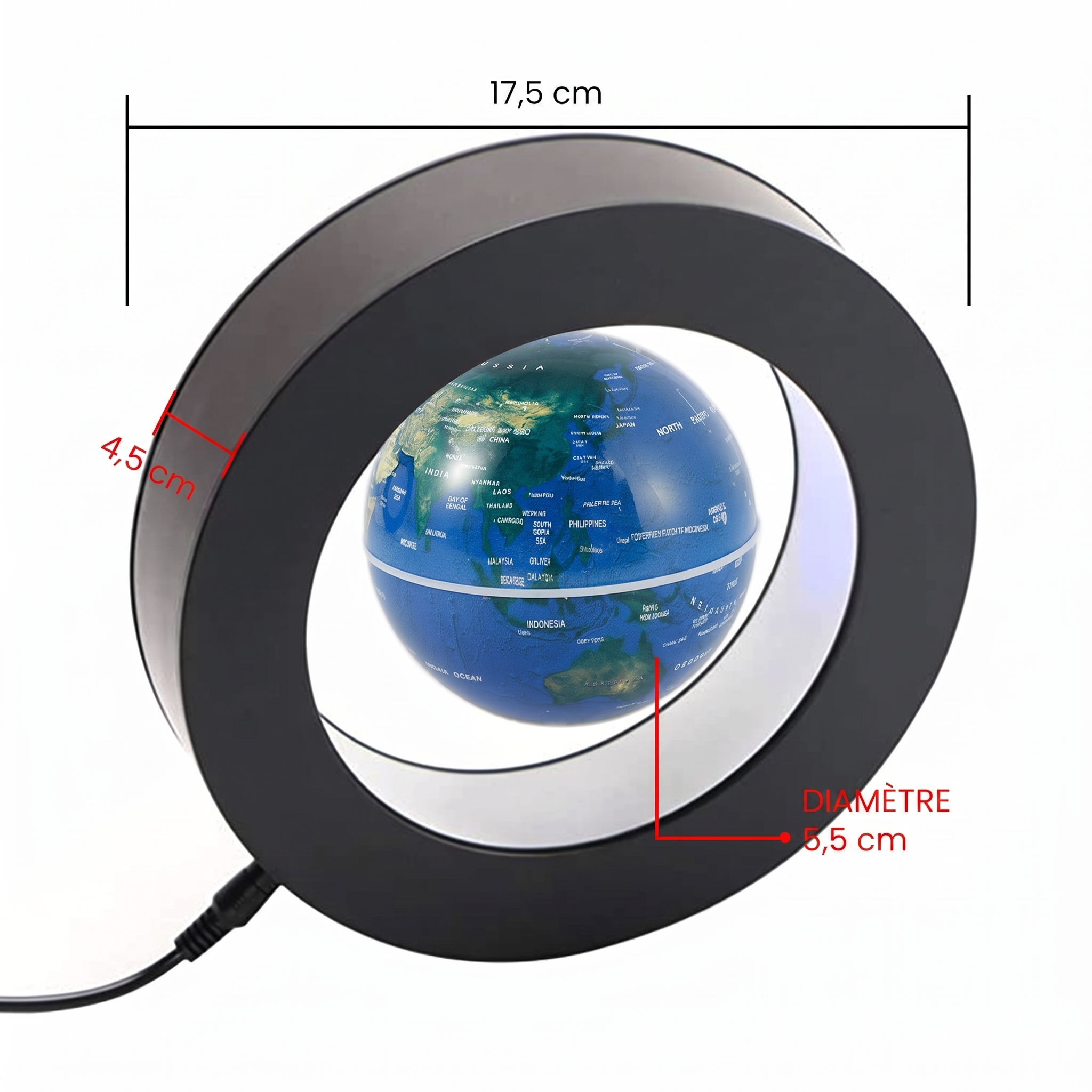 Dimensions du globe flottant Orbis
