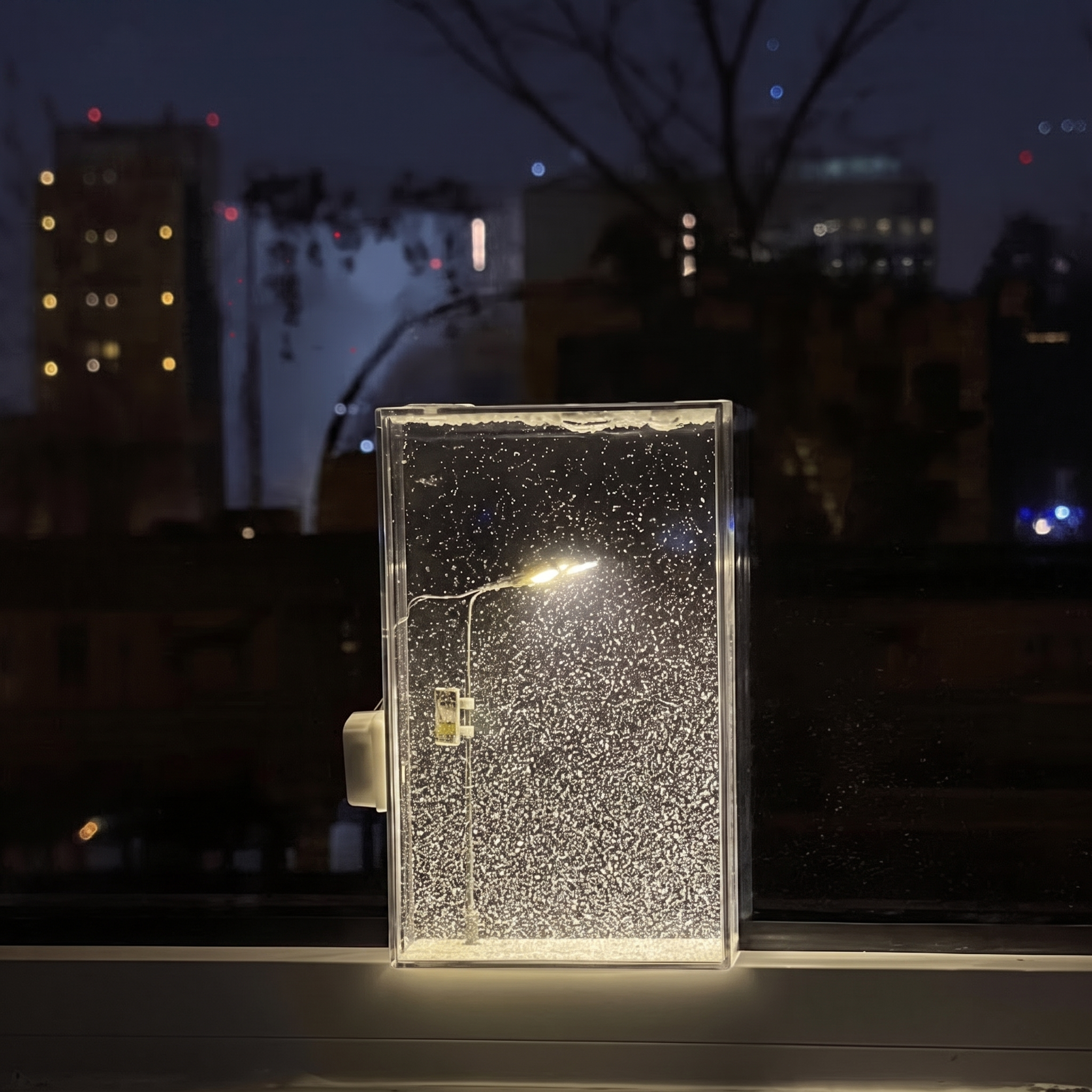 Lampe neige ColdNight allumée le soir