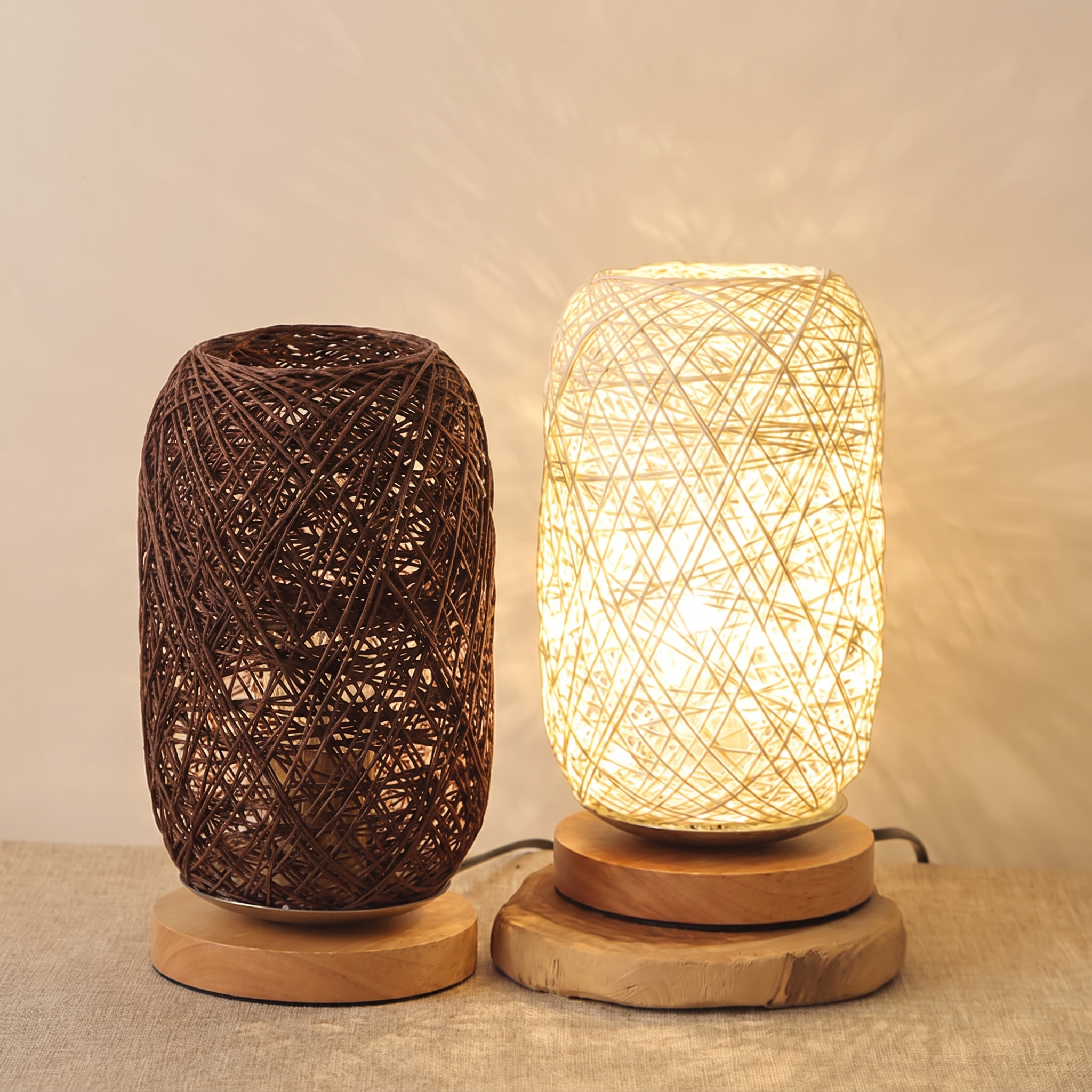 Lampes rotin HolzLuma beige et brun