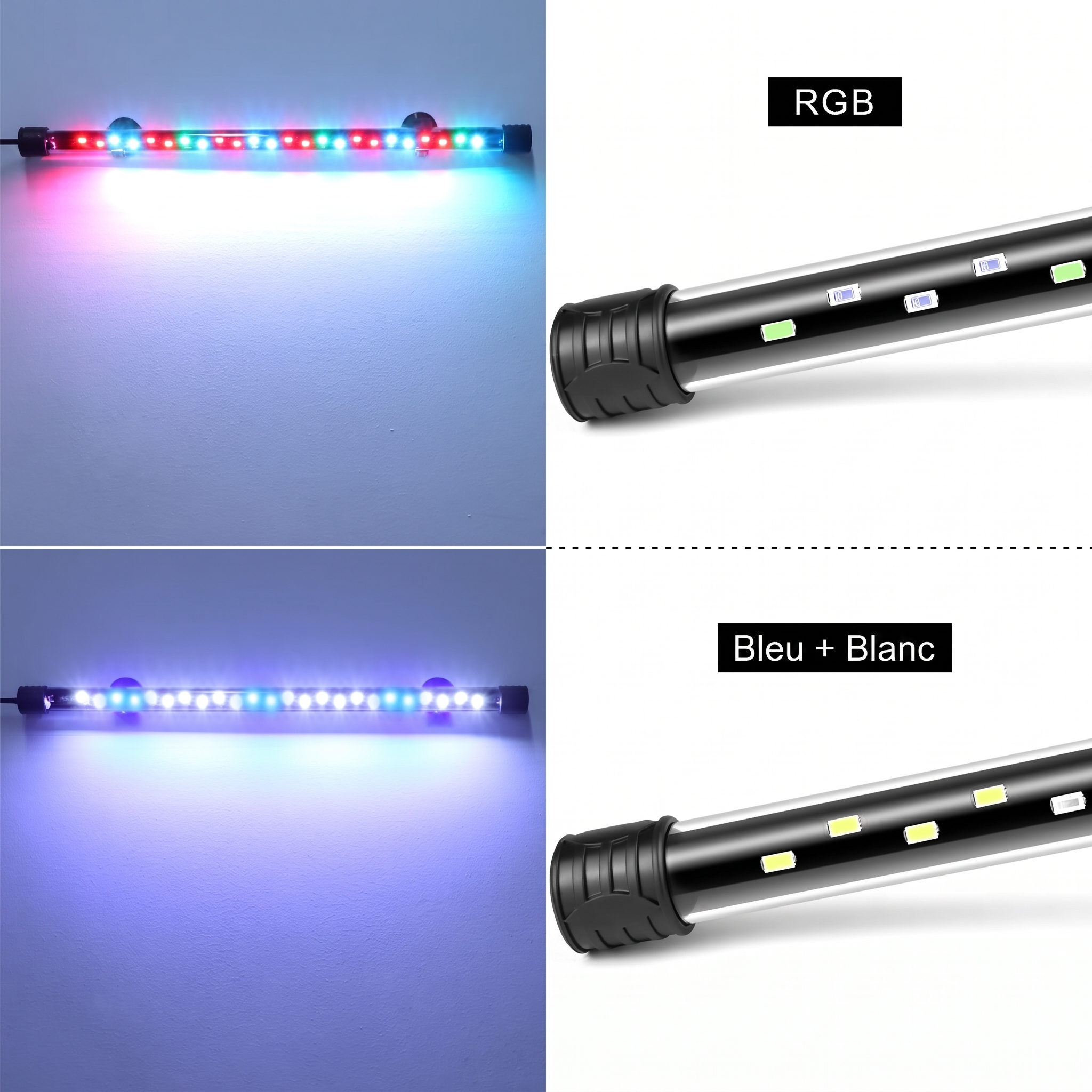 Aquanova : lumière RGB ou Bleu et Blanc
