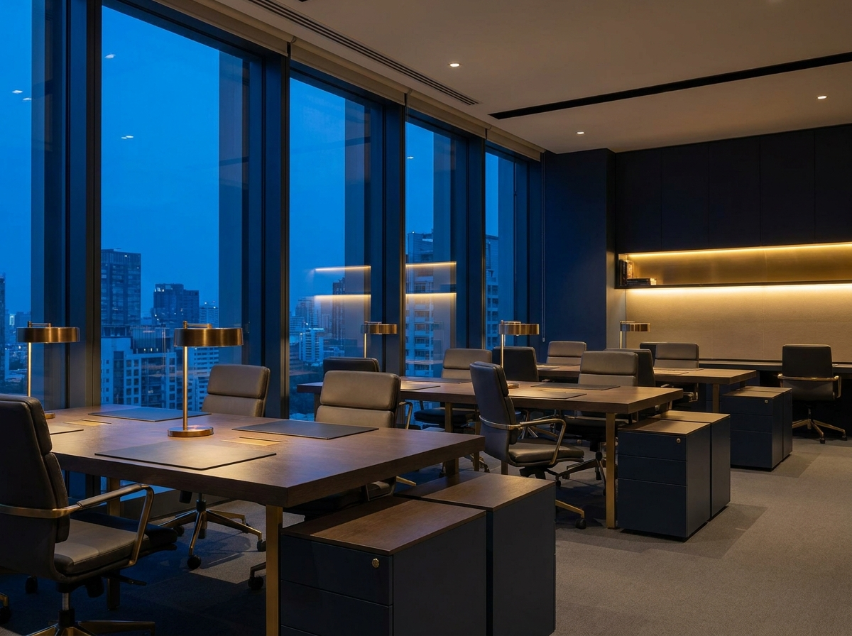 Sauberes modernes Büro am Abend