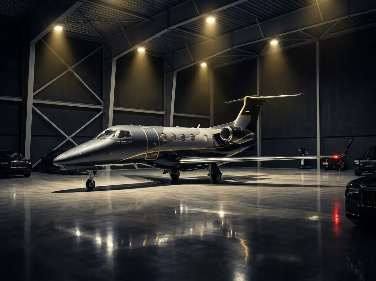 Light jet in hangar